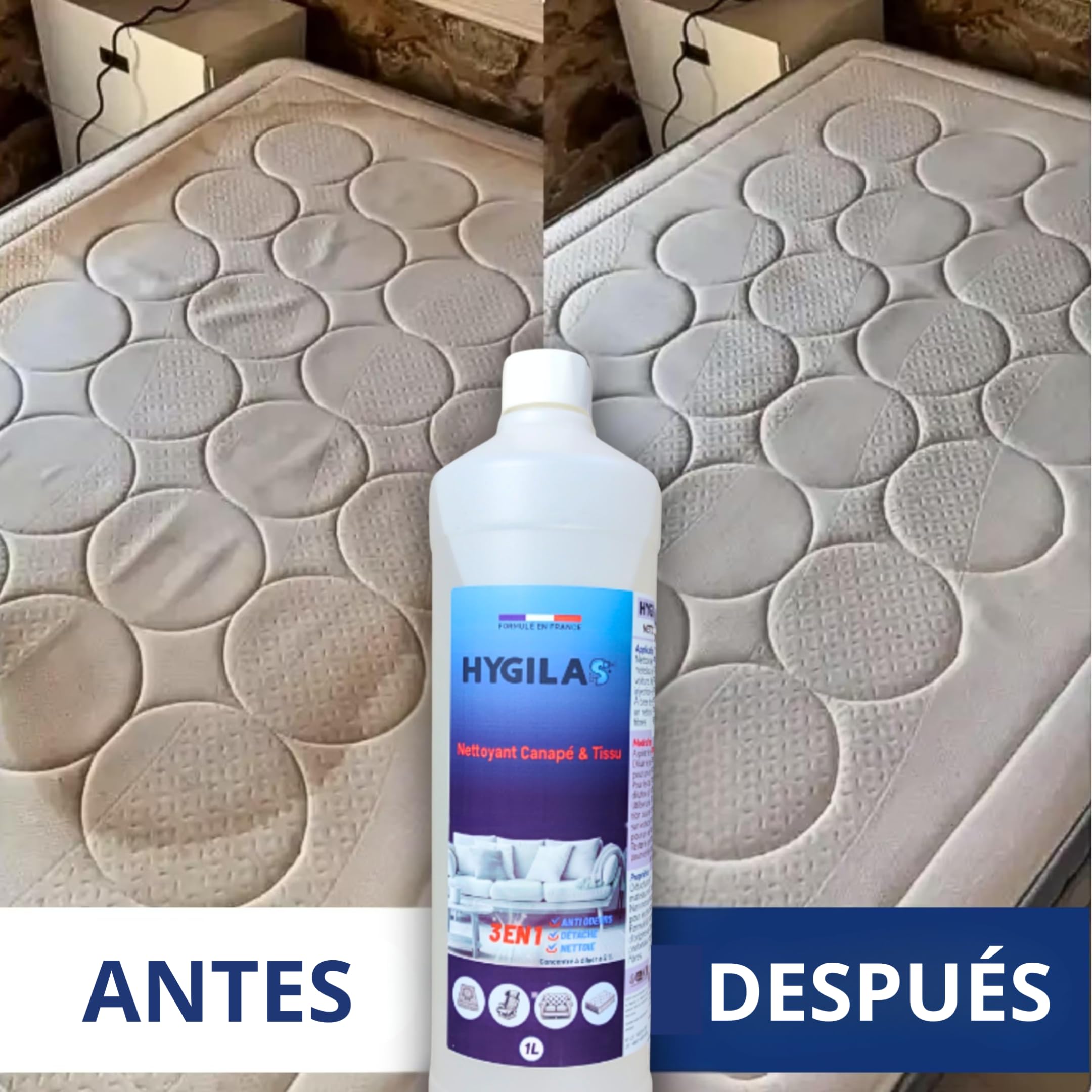 HYGILAS Limpiador de Sofás y Tejidos Profesional 1L - Concentrado para Diluir - Compatible con Inyección/Extracción y Máquinas de Limpieza - Colchones, Alfombras, Moquetas y Tapicería