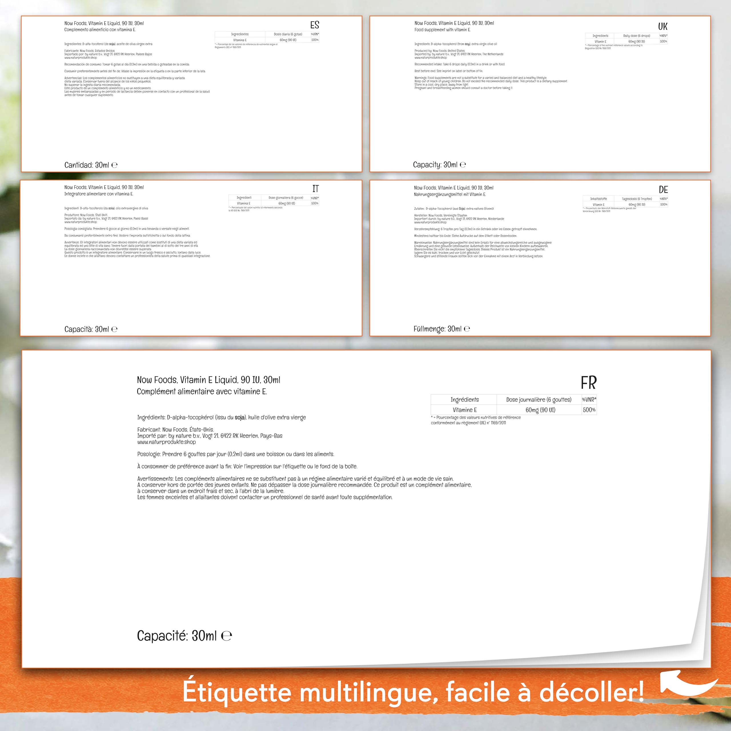 Now Foods, Vitamin E Liquid, D-Alpha-Tocophérol de Soja, Haute Dosé, 30ml, Végétalien, Sans Gluten, Végétarien, Sans OGM