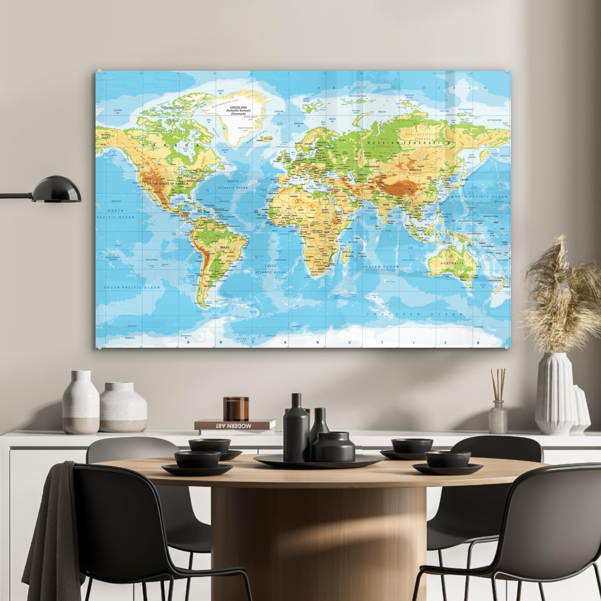 MuchoWow© Quadri Grande Formato 120x80 cm Mini Poster Parete Moderno Interno Stampa Foto Su Vetro Salotto Cornice Murale Arredamento Mappa del mondo - Statistica - Blu - Terra - Educativo