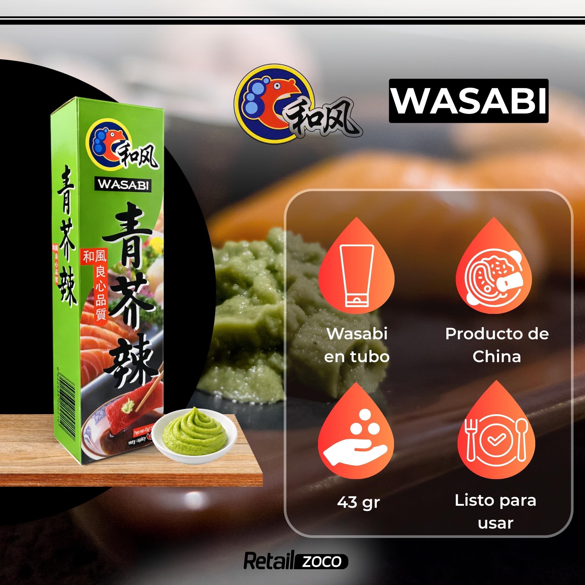 Pasta de wasabi en tubo, ideal para el sushi, el sashimi y los nigiris, Auténtico Aroma y Sabor Picante, lista para consumir, Formato tubo, Disponible en pack de 2 unidades de 43 gr - imagen 2