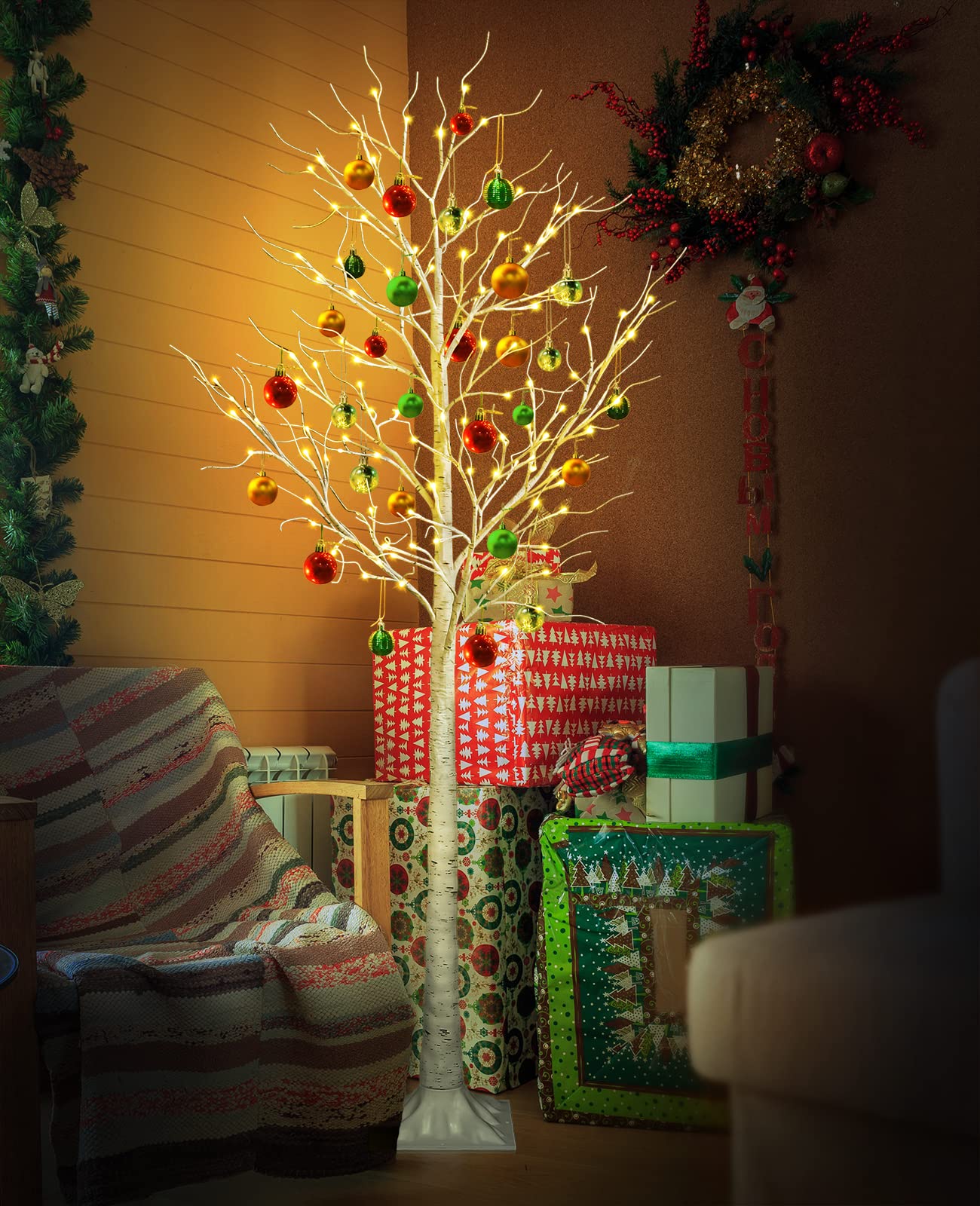 CUJGT Lighted Tree, 6 Ft 128 Led Birch Tree with Fairy Lights for Decoration Inside Outside, Birch Tree with Led Lights for Christmas Halloween Holiday Wedding Home Room Decor