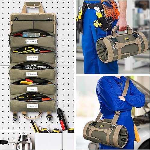 Miniatura 5 de Bolsa de herramientas, organizador grande de herramientas enrollable, bolsa de almacenamiento de rollo de herramientas de 13 bolsillos, bolsa de