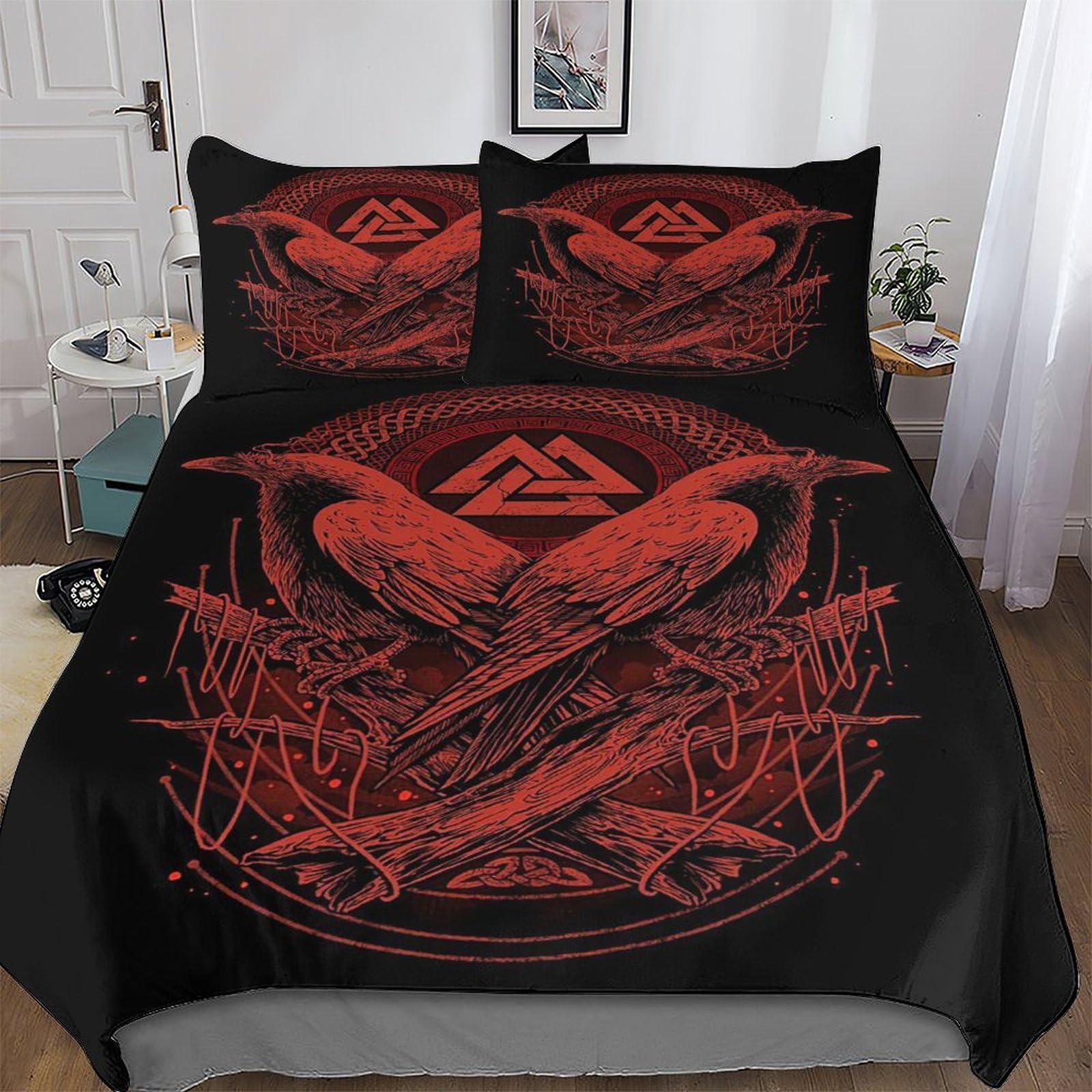 PAZZK Viking Myth Duvet Cover 3D Print Bedding Comforter Cover for Teens Boys And Girls Soft Brushed Microfiber Poly Cotton Quilt Cover 3-Piece with Pillowcase King (220x240cm)