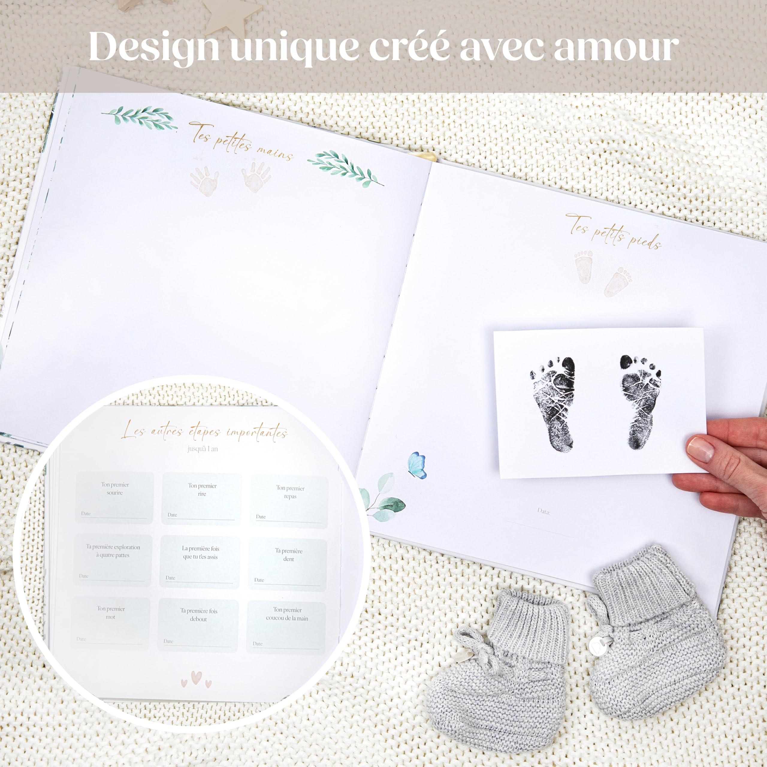 Wellode Livre de Naissance Bébé avec 76 Pages et Stickers Dorés - Album de Naissance et Livre Souvenir Bébé pour Coller des Photos et Écrire - Idéal Cadeau Naissance Fille et Garçon