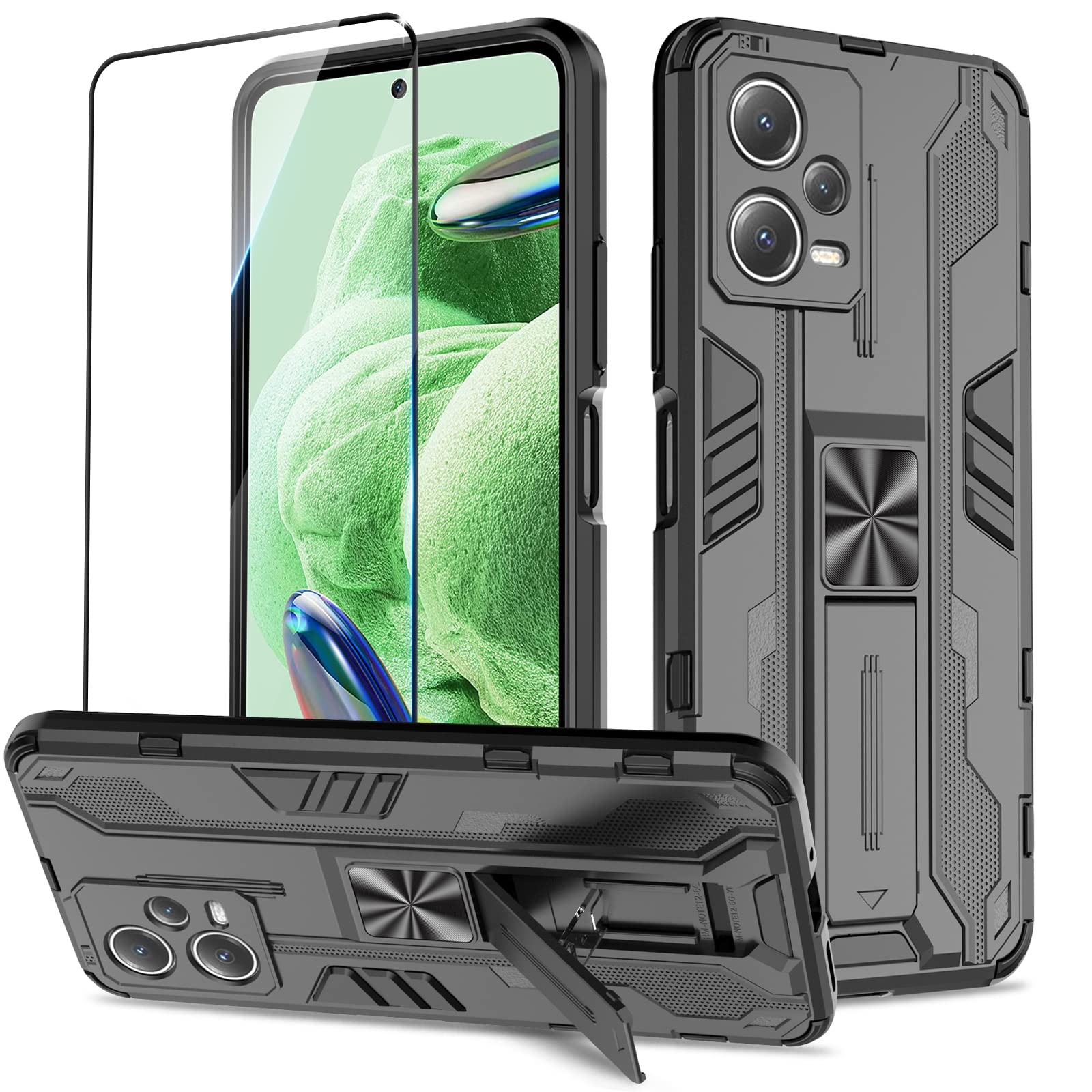 Funda para Samsung Galaxy A13 4G con Cristal Templado Protector Pantalla, Carcasa Antigolpes con Soporte anular metálico, Case Protectora de Grado Militar, Negro — view 286