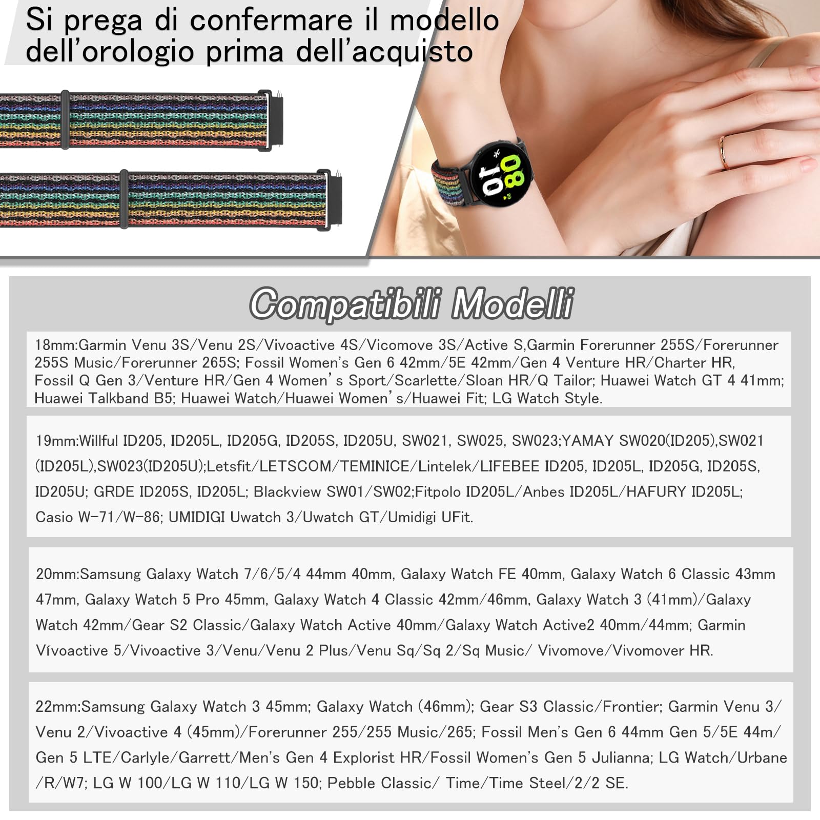 TumCez 18mm 19mm 20mm 22mm Cinturino per Uomo Donna,Regolabile Sgancio Rapido Cinturini Orologio in Nylon per Samsung/Garmin/Fossil/Amazfit/Huawei Orologio