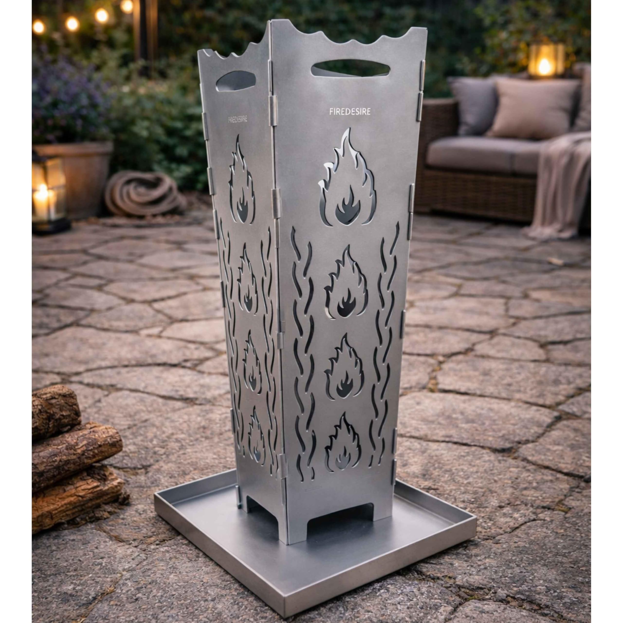 FireDesire Grill Pro Feuerkorb 80cm + Grillplatte + Ascheschale, Feuertonne, Feuerschale, Grilltonne, Ofen, Terassenofen, Grill, Stahlkorb, Plancha, Gartenfeuer