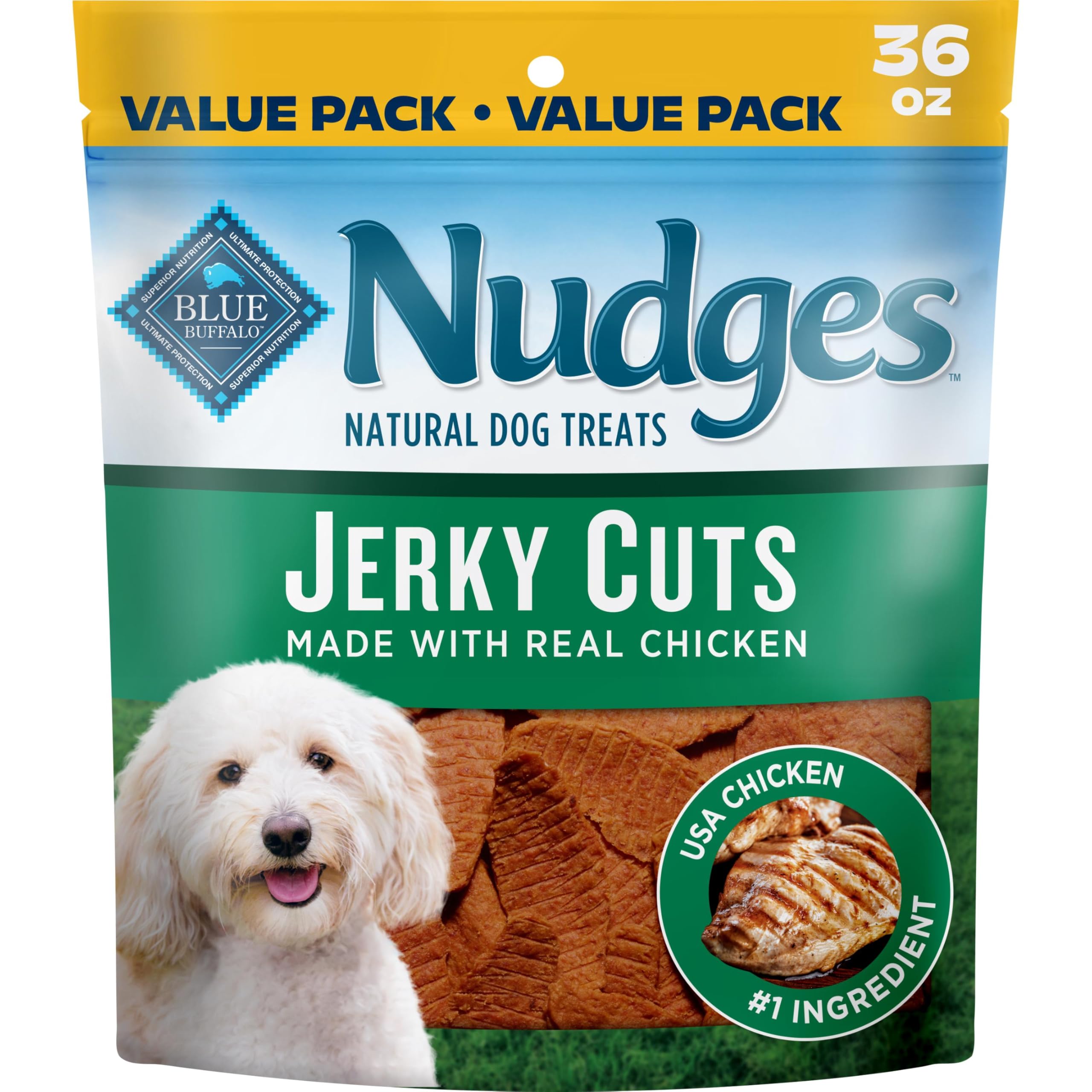 Blue Buffalo Nudges Jerky Cuts Chicken Dog Treats, 36 oz | Real Chicken First, Oven-Dried, Easy to Tear, No Chicken By-Product, Corn, Wheat, or Soy
