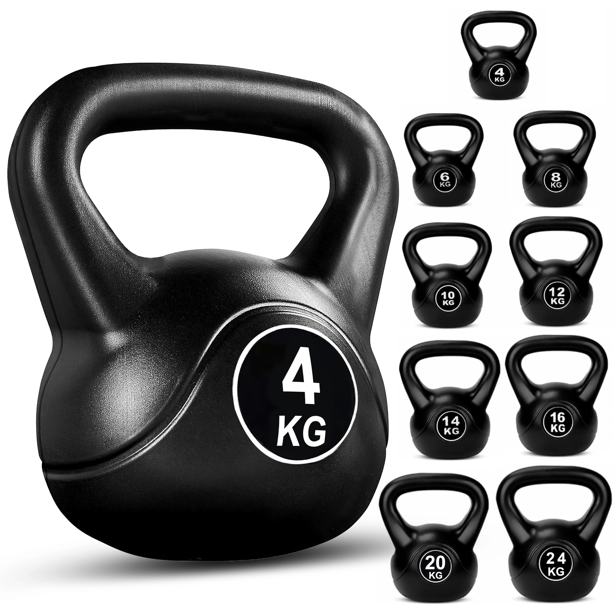 FK Sports Kettlebells 4KG, 6KG, 8KG, 10KG, 12KG,14KG, 16KG, 20KG, 24KG | Heavy Weight Kettle Bell For Strength Cardio Training | Kettlebell for Home & Gym Fitness, Workout (Black, 4KG)