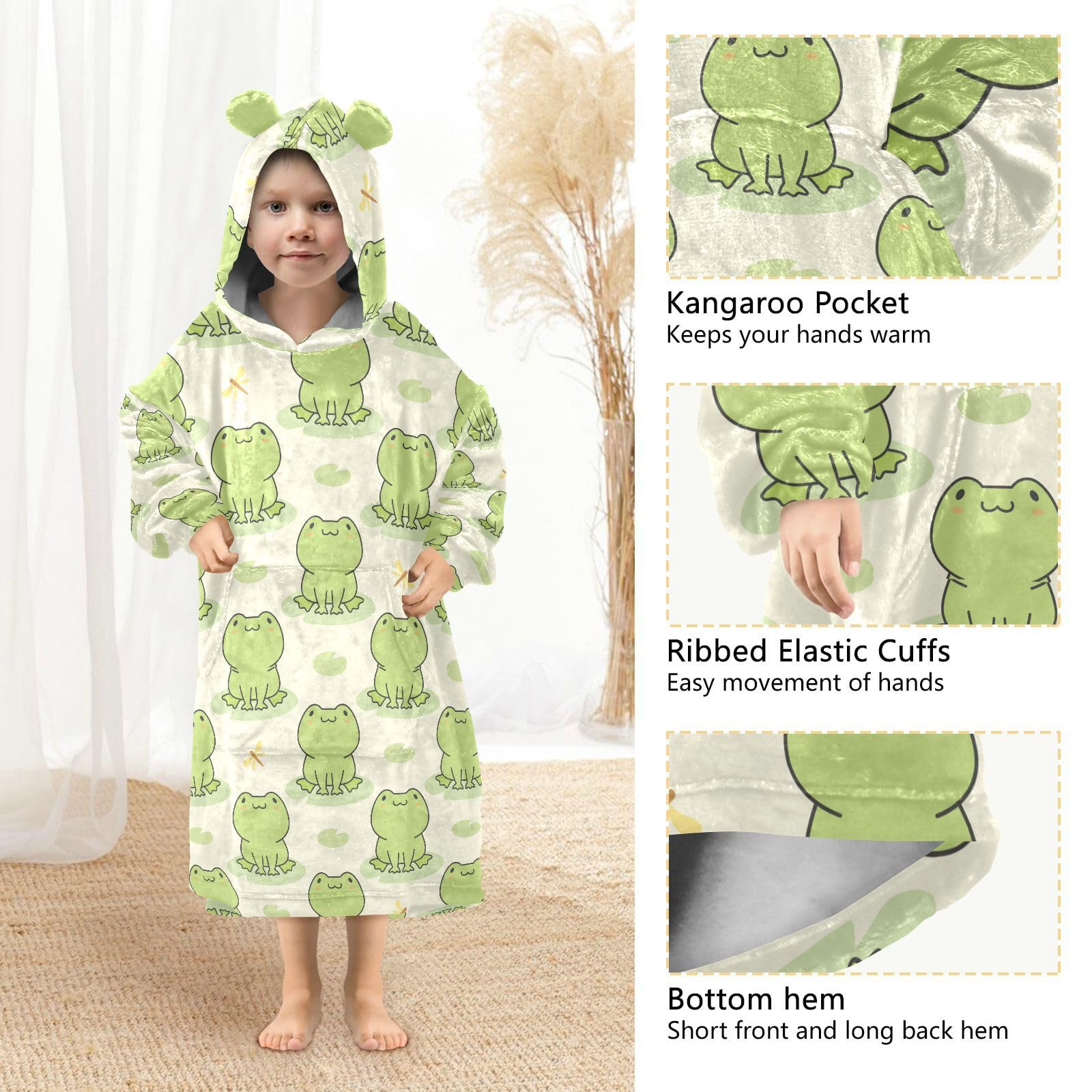 Oversized Blanket Hoodie for Kids Adult Girls Boys Fleece Hoodie Blanket Cute Frog Super Warm Plush Wearable Blanket Hoodie Sweatshirt with Roomy Pocket - Image 4