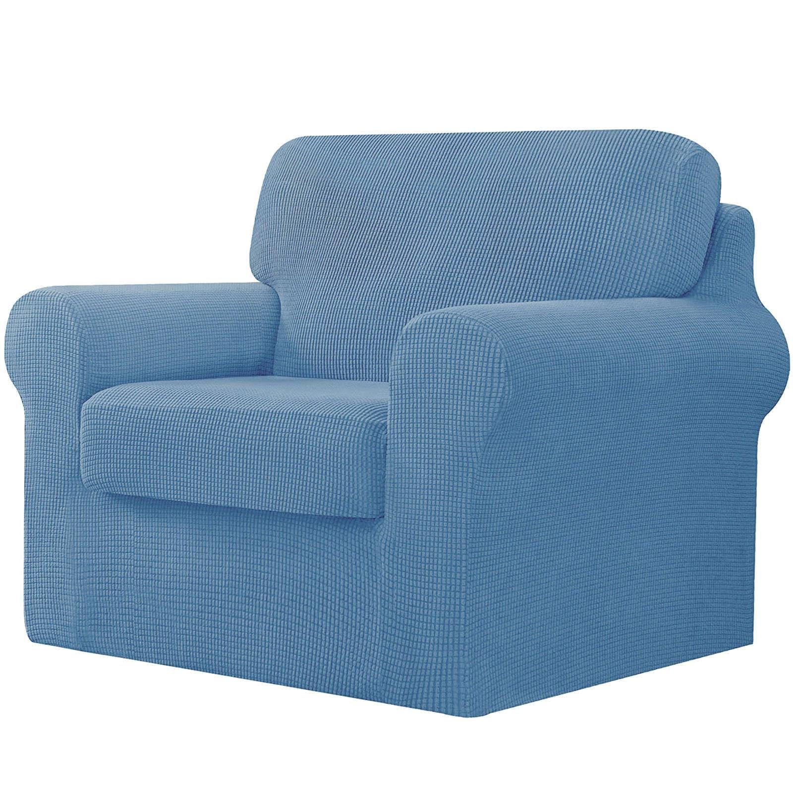 Copripoltrona 3 Pezzi Copridivano Elasticizzato con Schienali E Cuscini Separati Copridivano con Fondo Elastico per Soggiorno - Blu A-Small