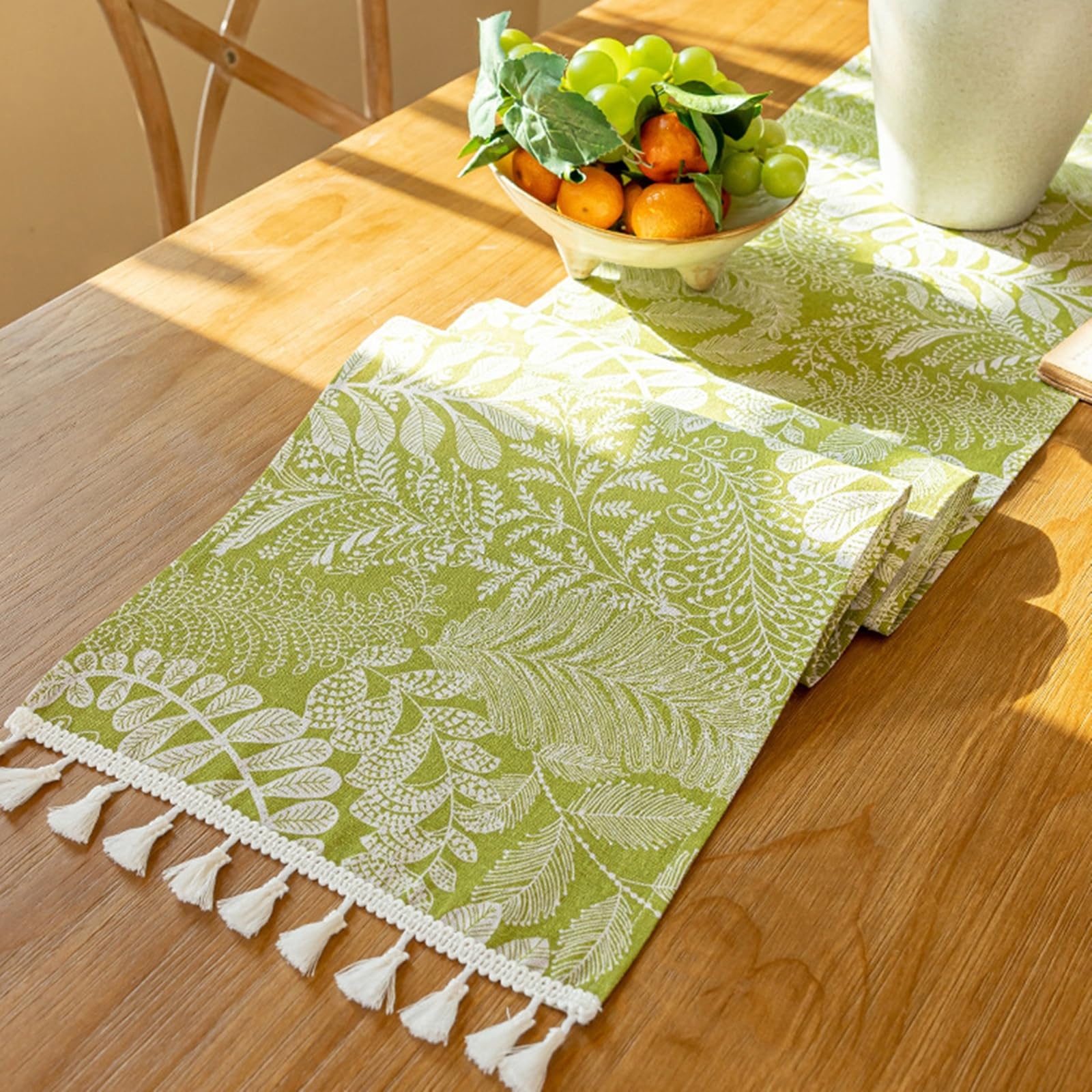 Tischläufer Modern Polyester, Tischläufer Landhausstil 30x270 cm, Leinenoptik mit Vintage-Blättermuster