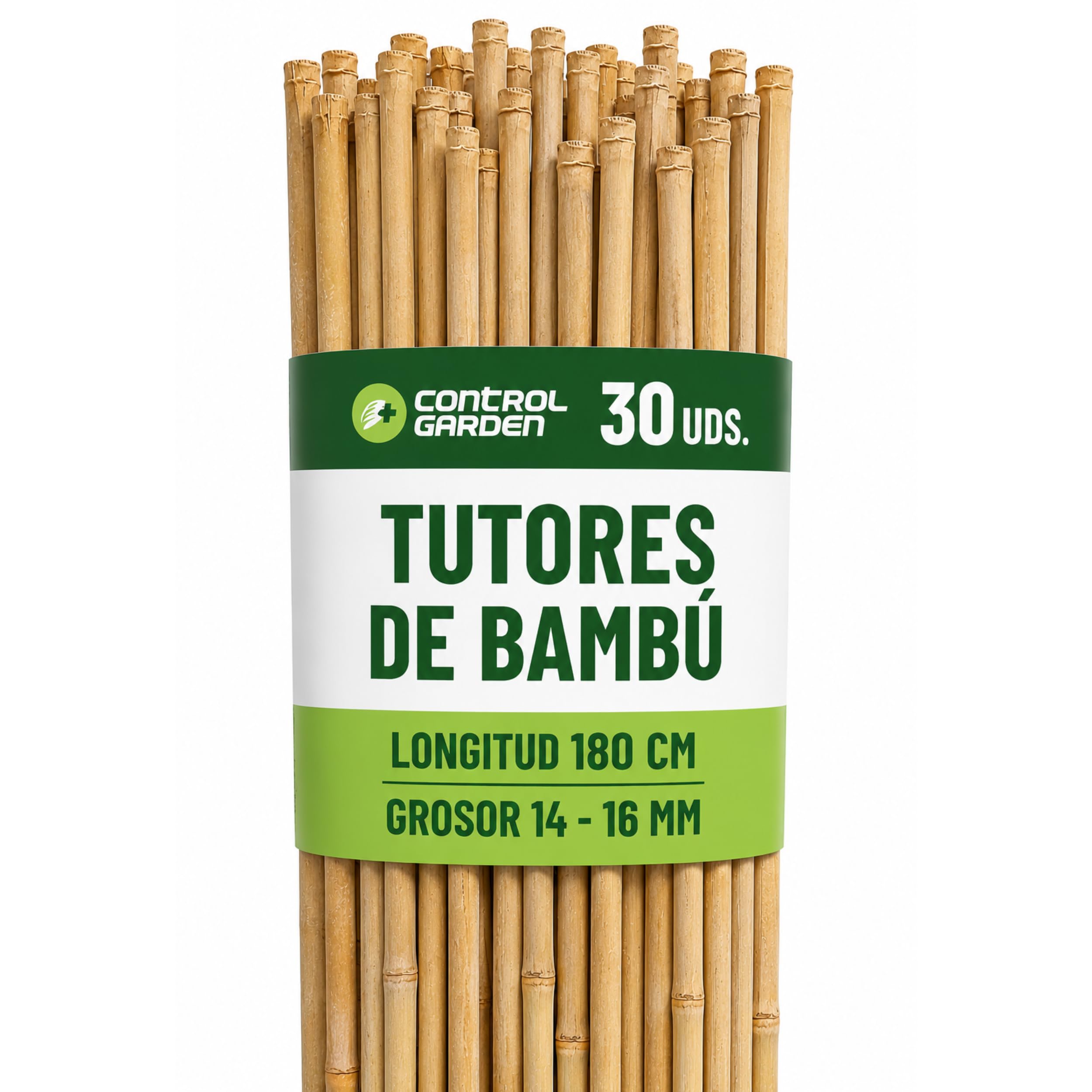 CONTROL GARDEN 30 Tutores de Bambu para Plantas 180 cm Grosor 14-16 cm | Cañas Estacas Natural para Tomateras, Enredaderas y Sujetar Cultivos | Varas Resistentes Huerto y Jardin