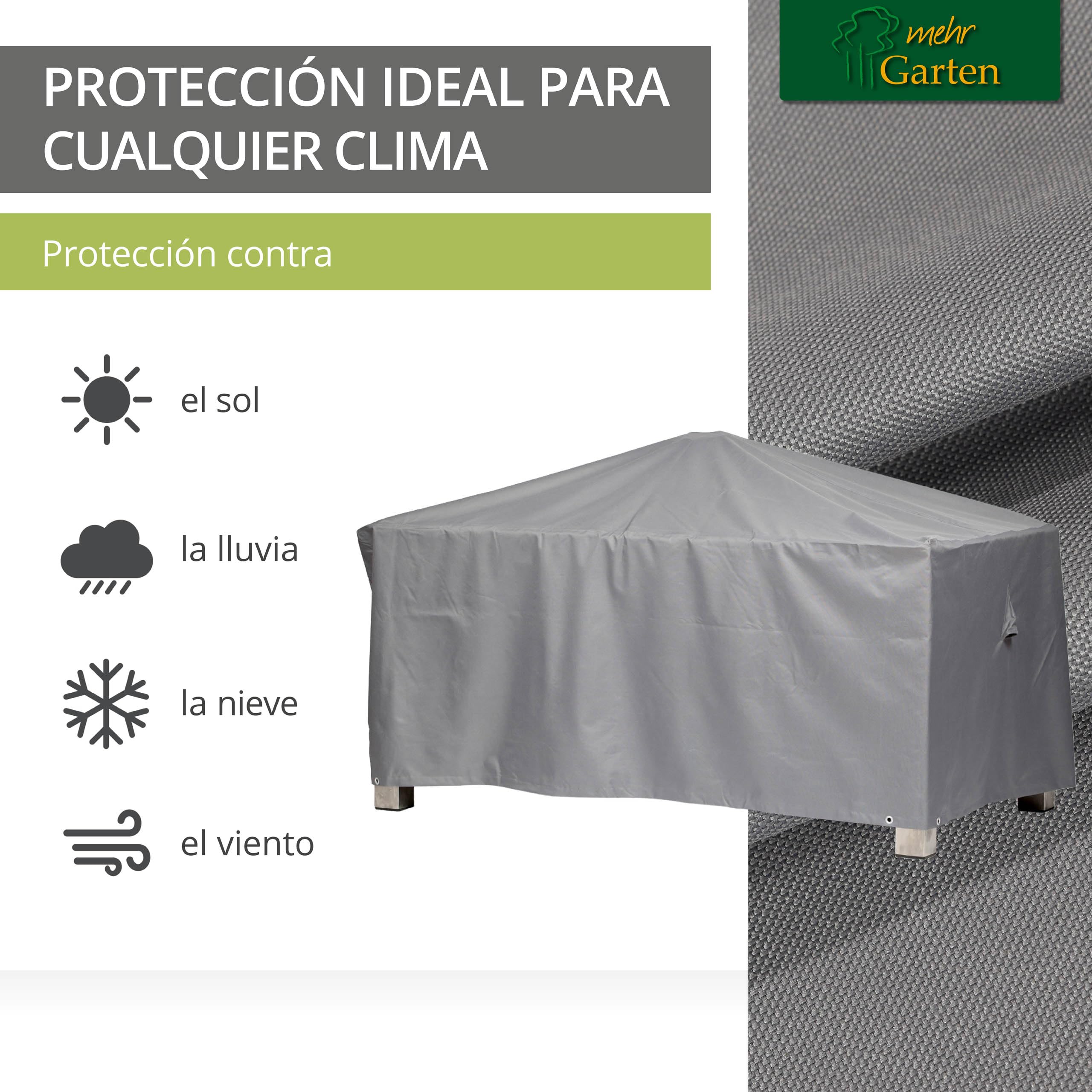 Funda protectora para mesa rectangular de jardín | 185 x 105 x 71 cm | Poliéster tejido Oxford 600D, color: gris