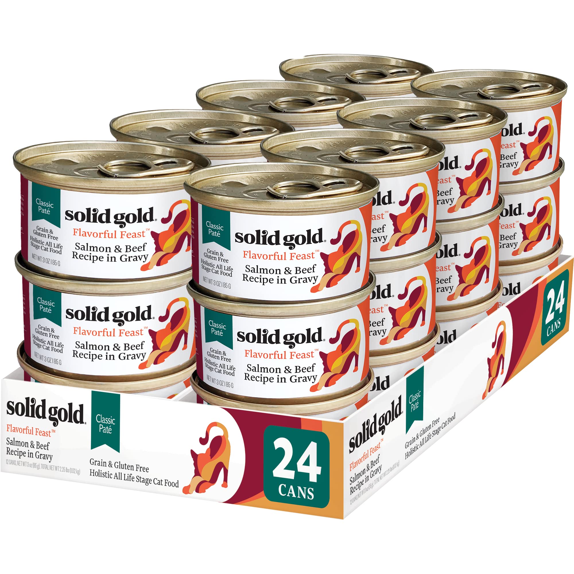 Solid GoldFlavorful Feast Wet Cat Food - Salmon & Beef Pate - Canned Cat Food, 24 Pack