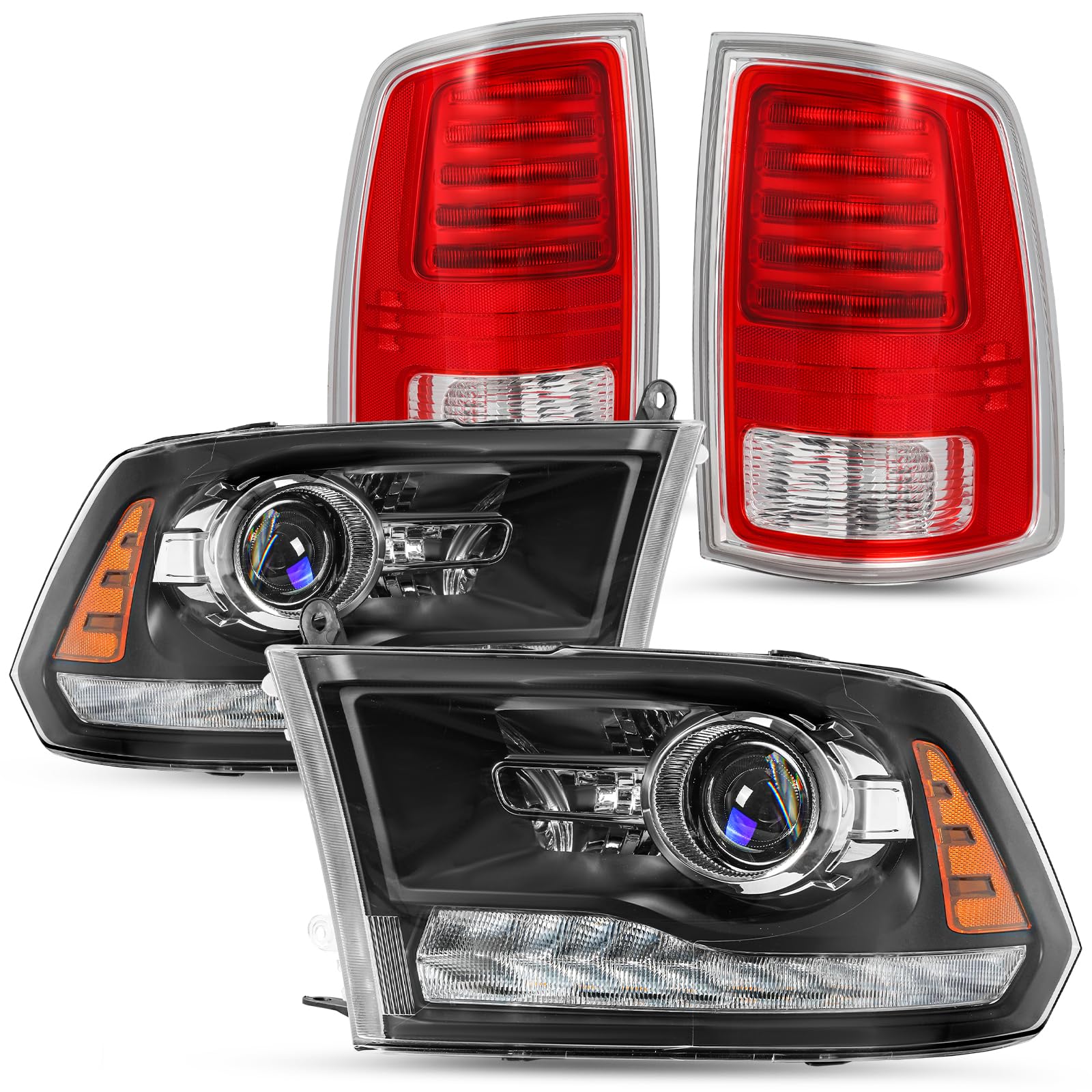 SOCKIR Tail Light and Headlight Set for 2013-2018 Dodge Ram 1500 2500 3500