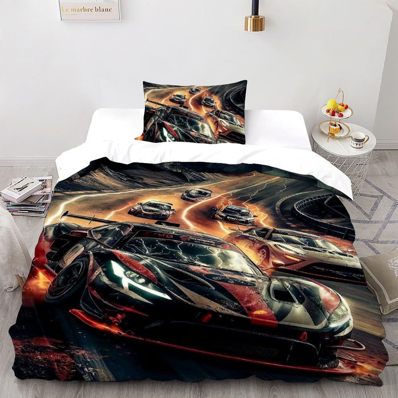 Housse de couette voiture de course pour en finir avec le linge de lit rêche qui se froisse