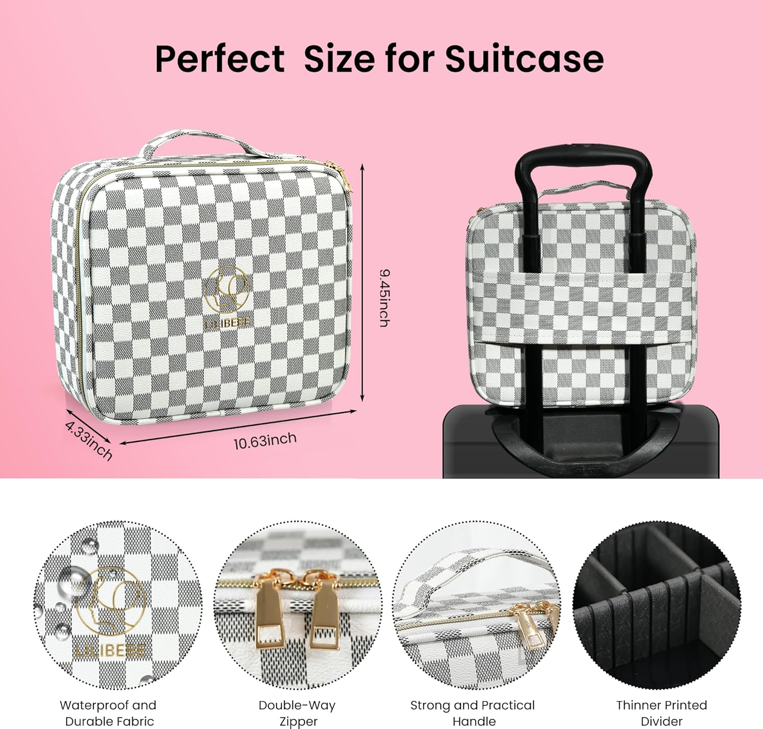 Makeup Bag with Mirror 3 Color Scenarios Adjustable Brightness Personalized Travel Jewelry Case, Wedding Gifts, Portable Custom Jewelry Box with Name, Gifts for Women Grey, Grey/White