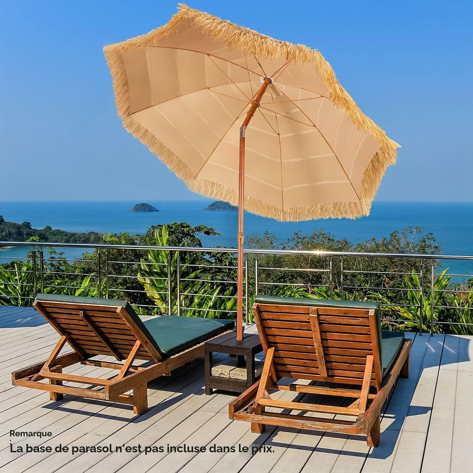 GIANTEX Parasol Plage en Paille 200 cm avec Fonction d'Inclinaison, Parasol Paille Tropicale 8 Baleines, Design Exotique, pour Jardin, Plage, Terrasse, Balcon