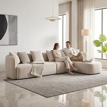 Modular Sectional Sofa, 118", Deep Seat, with Ottoman, for Living Room