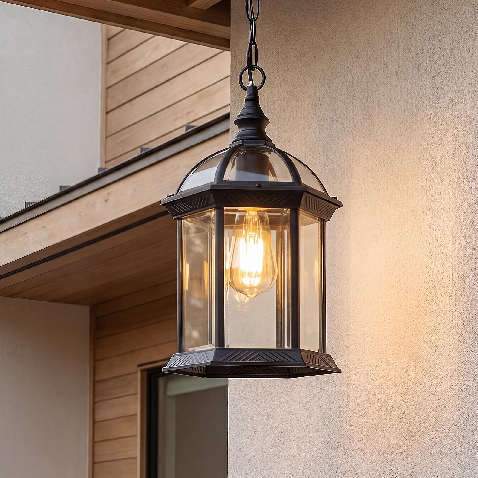 Lampada a Sospensione Esterno Impermeabile Nero Retro Lampadario A Sospensione Luci Esterno E27 Alluminio Antiruggine E Vetro Spesso Industriale Lanterna Da Esterno Giardino Lampadario Vintage Gazebo