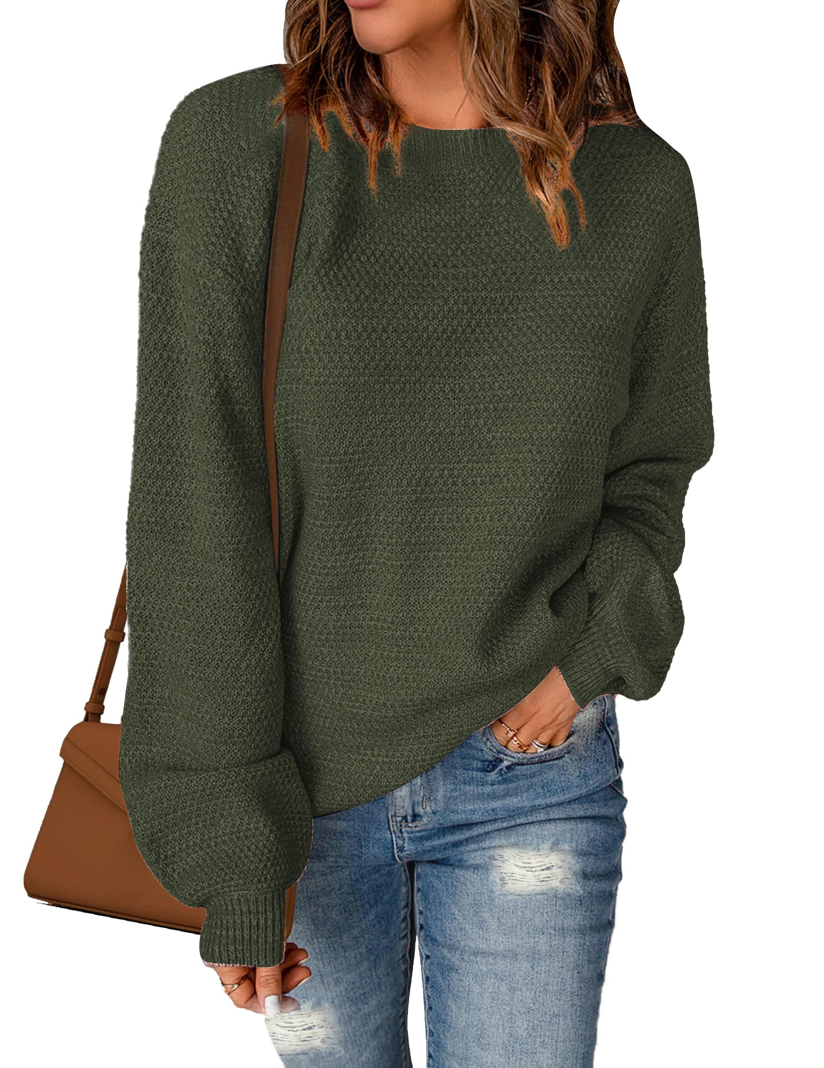 Sucolan Oversized Sweaters for Women Heathered Long Sleeve Crew Neck Pullover Knit Sweater Casual Fall Tops 2024 Fashion
