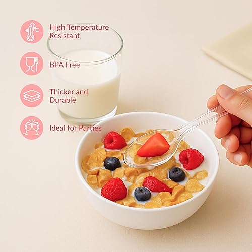 Miniatura 5 de 300 cucharas de plástico transparente  cubiertos de plástico resistente  Cucharas desechables  Cubiertos de plástico elegante  cubiertos de plástico