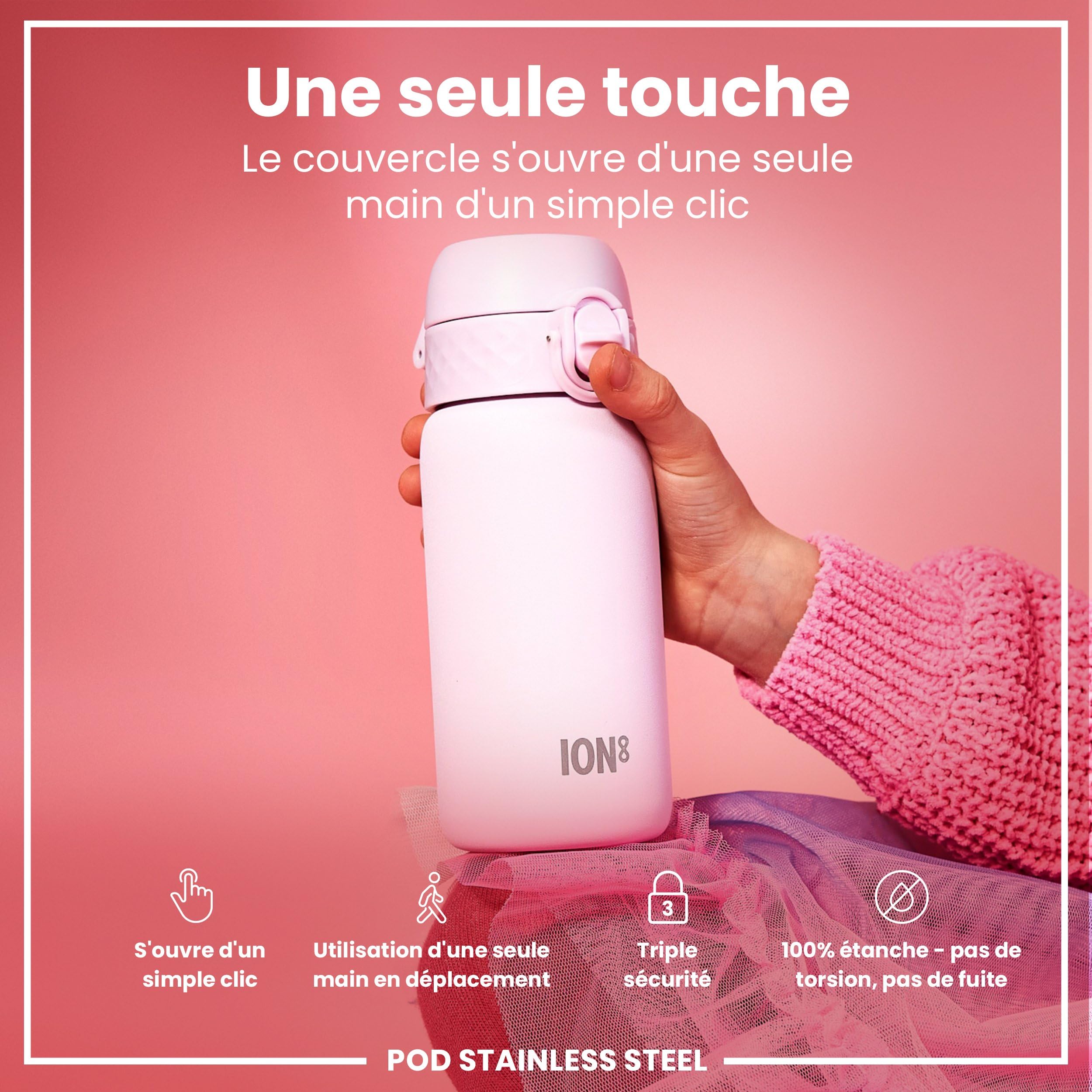 ION8 Gourde Enfant Inox Léger, 400ml, Non Isolé, Anti-Fuite, Facile à Ouvrir, Verrouillage Sécurisé, Lavable au Lave-Vaisselle, Poignée de Transport, Facile à Nettoyer, Durable, Groupe d'Animaux