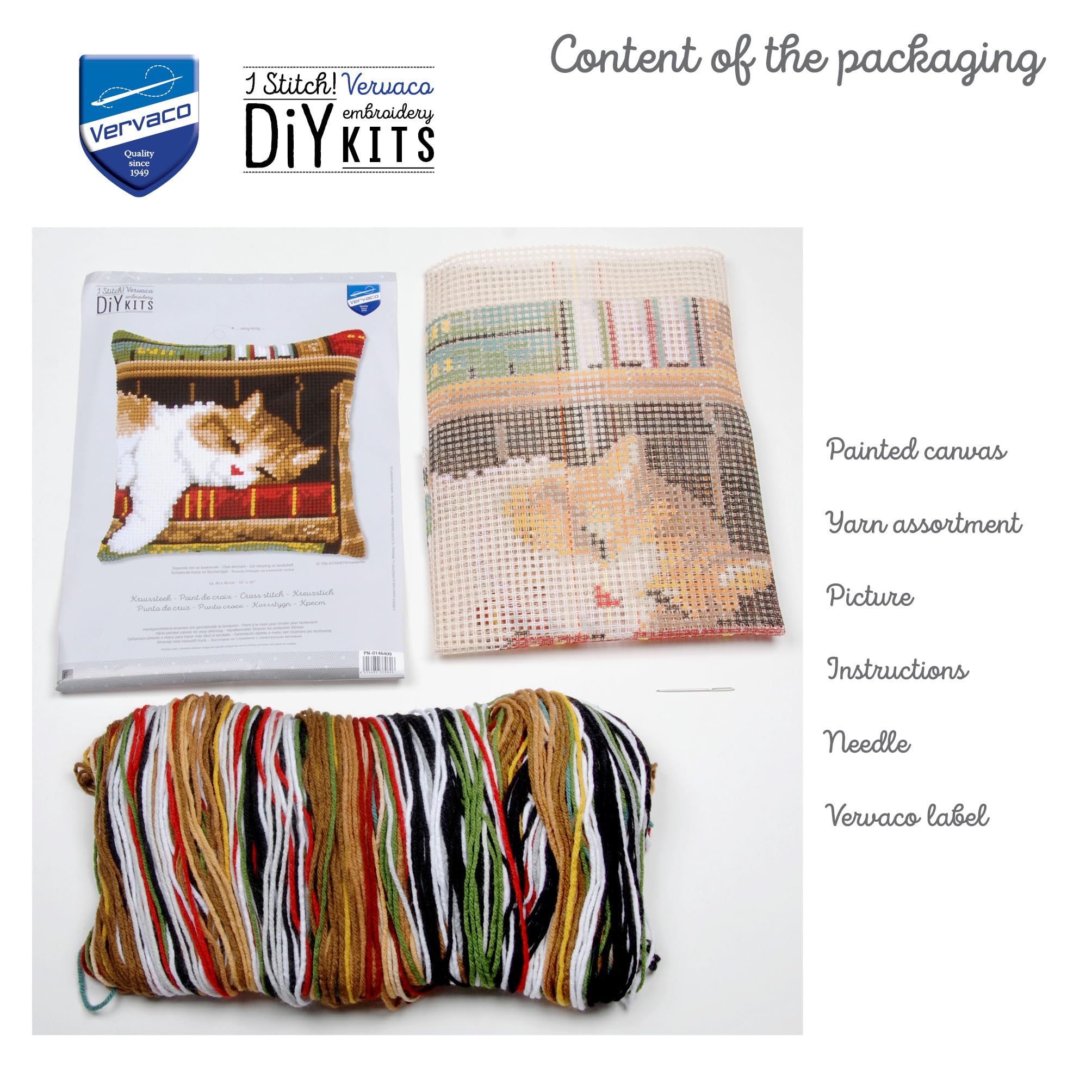 Complete Knutsel Set VERVACO Borduurpakket Kussen - Kruissteek MET Z'N DRIEËN, 40x40 Cm, Complete DIY Kit Volwassenen Knutselen