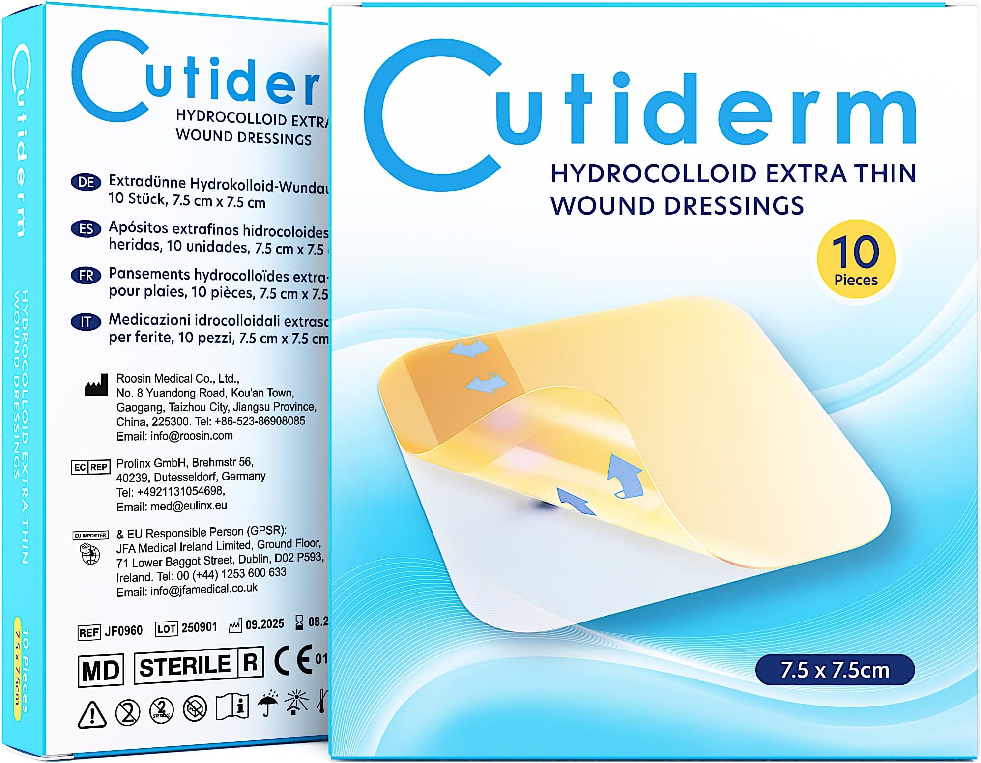 Cutiderm Extra Thin Hydrocolloid Dressings 7.5 x 7.5 cm - Pack of 10