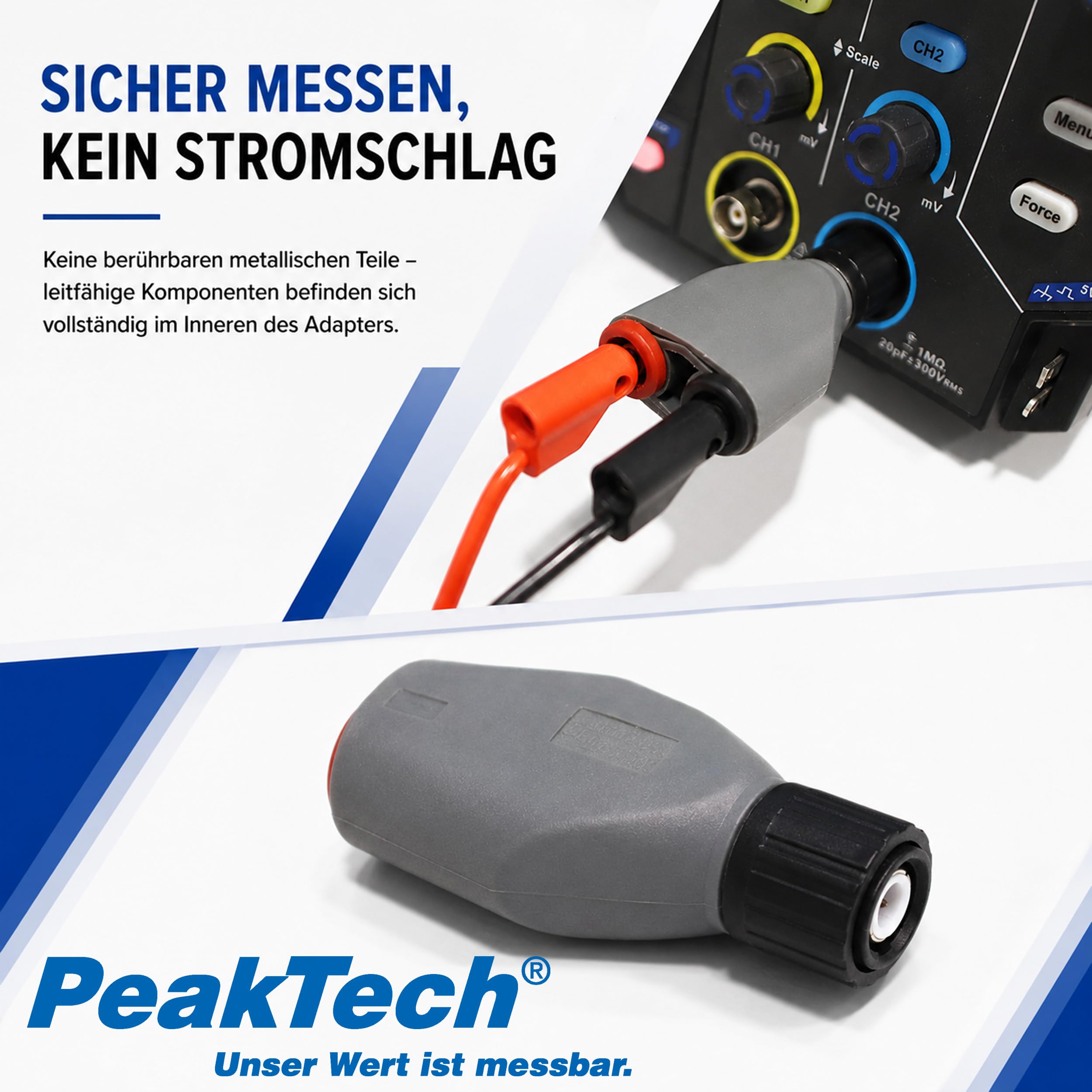 PeakTech 7055 - BNC zu 4mm Adapter Stecker für Oszilloskope, berührungssicher