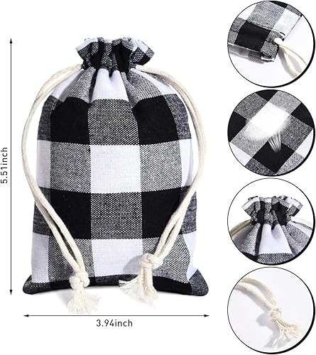 Miniatura 2 de 24 bolsas de regalo de Navidad a cuadros con cordón, bolsa de arpillera de Navidad con cordón, bolsa de Navidad de algodón lavable para envoltura de