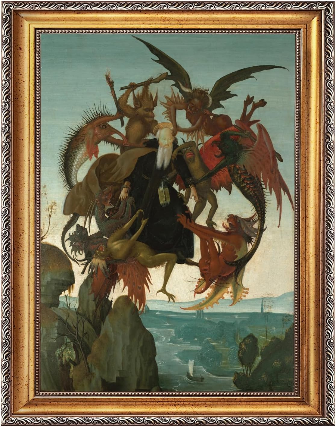 Licpach Large Framed Wall Art The Torment of Saint Anthony by Michelangelo Poster Reproduction Canvas Print Vintage Painting Picture Wall Decor for Living Room Bedroom Apartment 24x36inch Golden Frame