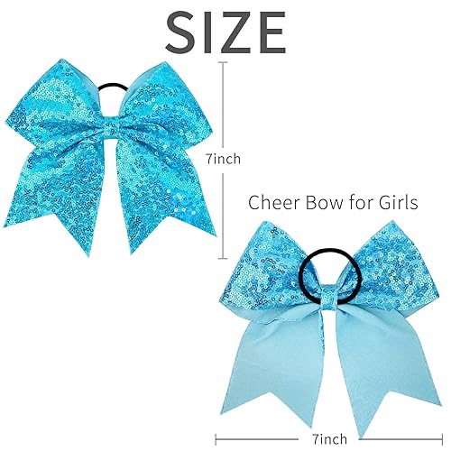 Miniatura 6 de OAOLEER 12 lazos para animar con lentejuelas de 7 pies, accesorio para el cabello para niñas, animadoras y deportes de equipo, soportes para cola de