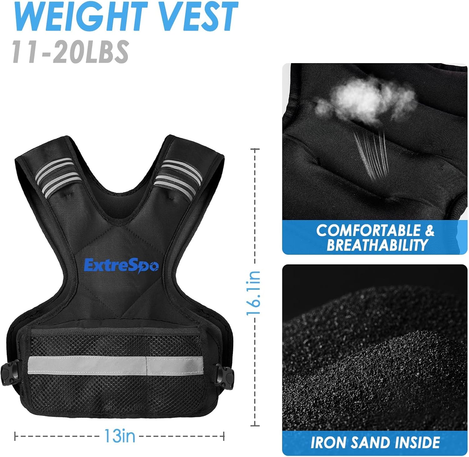 Adjustable Weighted Vest for Women and Men, 4-10lb/11-20lb/20-32lb Weight Vest with 6 Ironsand Weights, Body Weight Vest Exercise Set with Reflective Strip for Strength Training and Workout