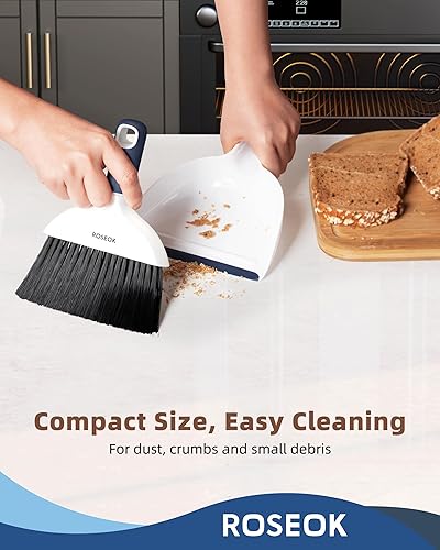 Miniatura 5 de Juego de mini escoba y recogedor para limpieza, recogedor de escritorio compacto con cepillo para encimera de cocina, oficina, automóvil, azul