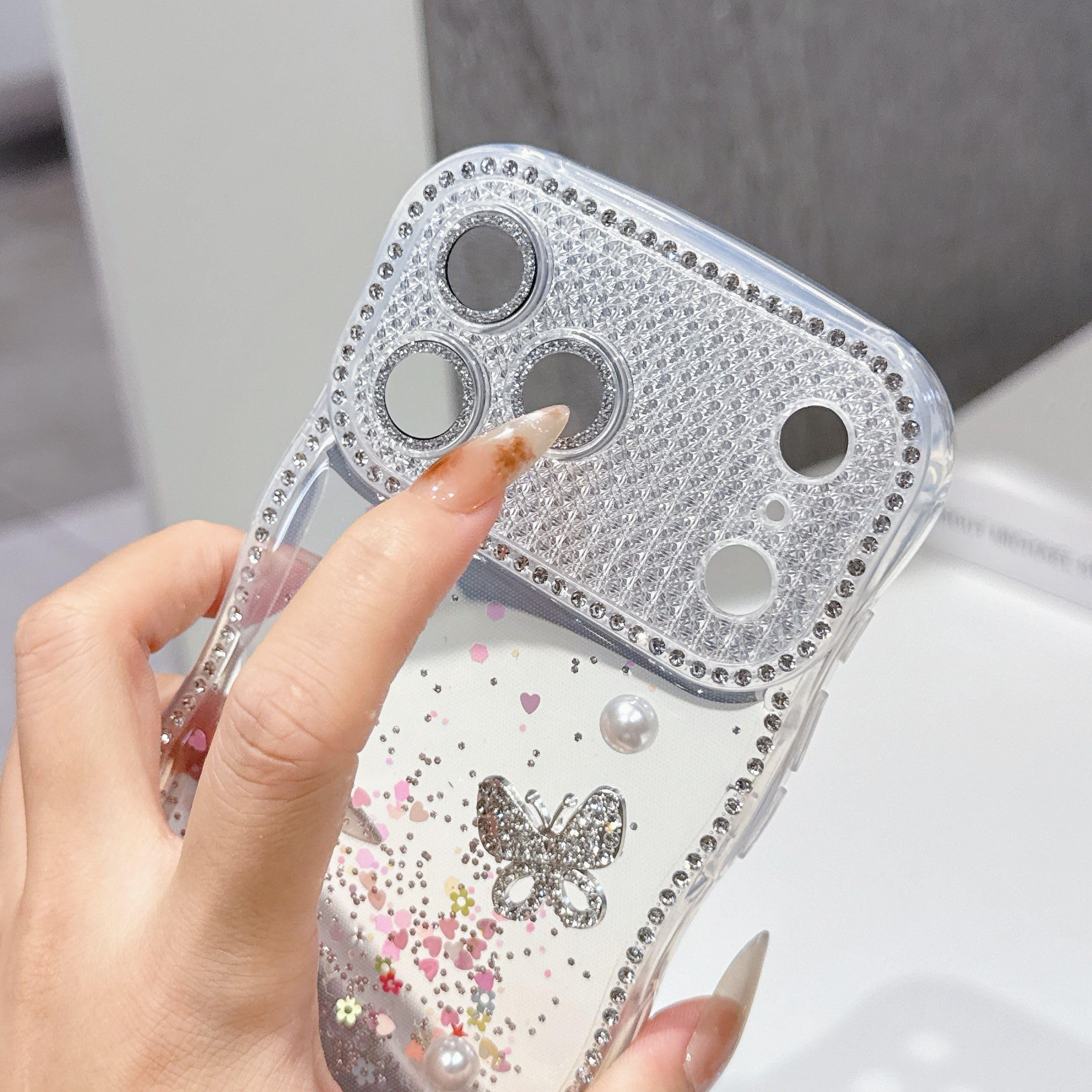 Funda para iPhone 17 16 15 14 13 Pro Max con brillo de diamantes de imitación, diseño degradado, correa para la muñeca, cordón y cubierta trasera a prueba de golpes (para iPhone 14 Pro/BL con cordón)