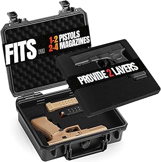 Gun Case for Handguns, Hard Shell Pistol Case for 1-2 Guns & 2-4 Magazines, Heavy-Duty Waterproof TSA-Friendly Firearm Air Travel Carrying Case Fits Glock, Beretta, S&W, Sig Sauer with Pre-Cut Foam