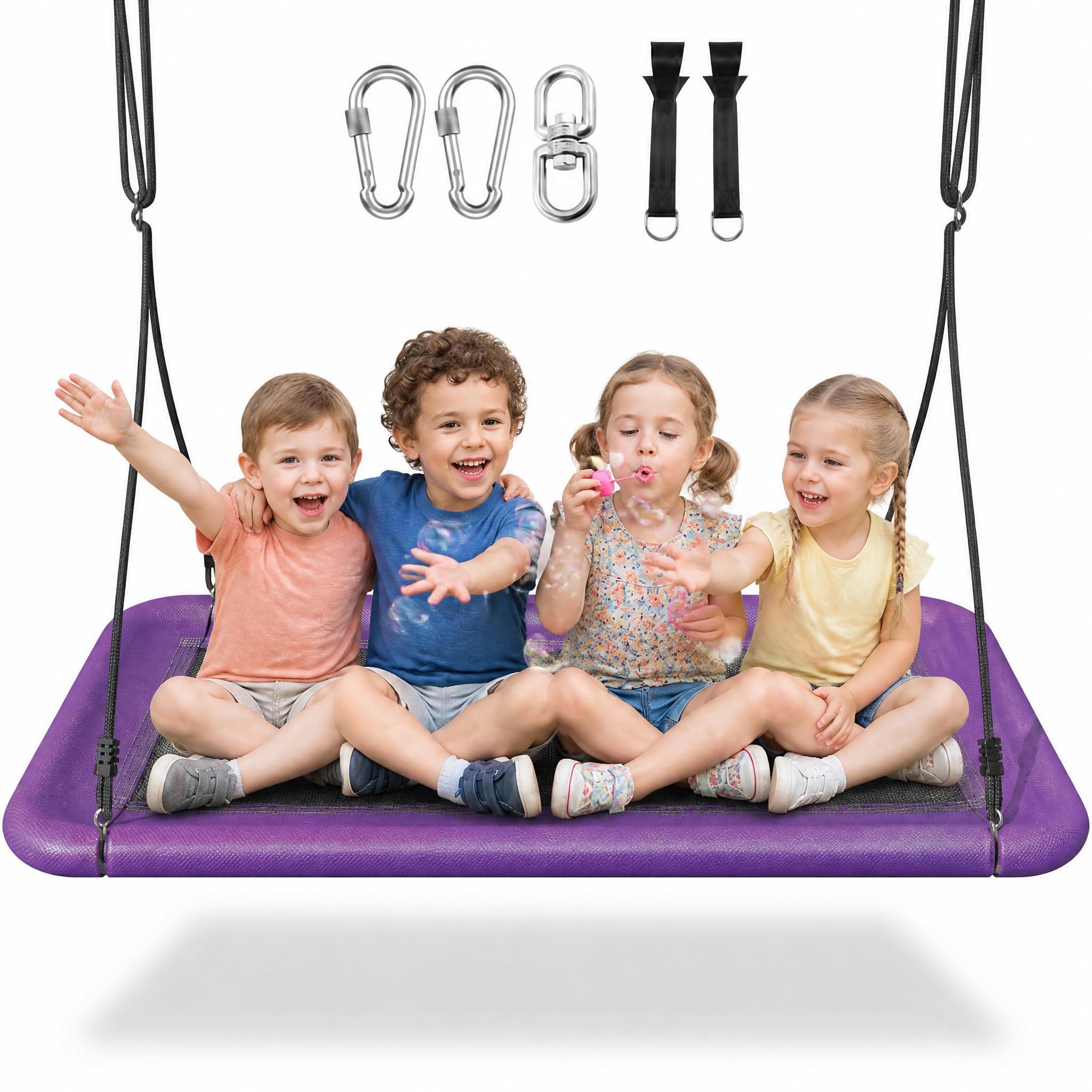 Everyfun Tree Swing for Kids and Adults, 60" Waterproof Rectangle Platform Swing, 700lbs Heavy Duty with Adjustable Straps, Purple