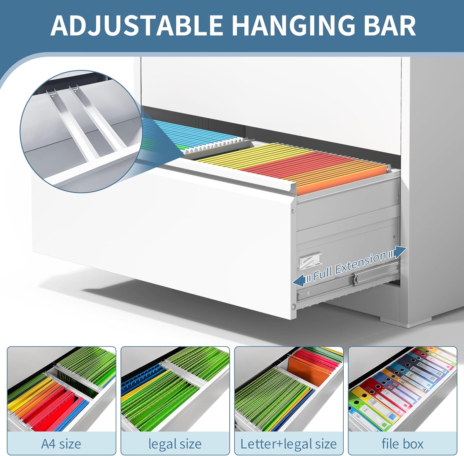 AQY 3 Drawer File Cabinet with Lock,Metal Lateral File Cabinets for Home Office,Steel Wide Filing Organization Storage Cabinets for Hanging Files Letter/Legal/F4/A4 Size Assembly Required(White)