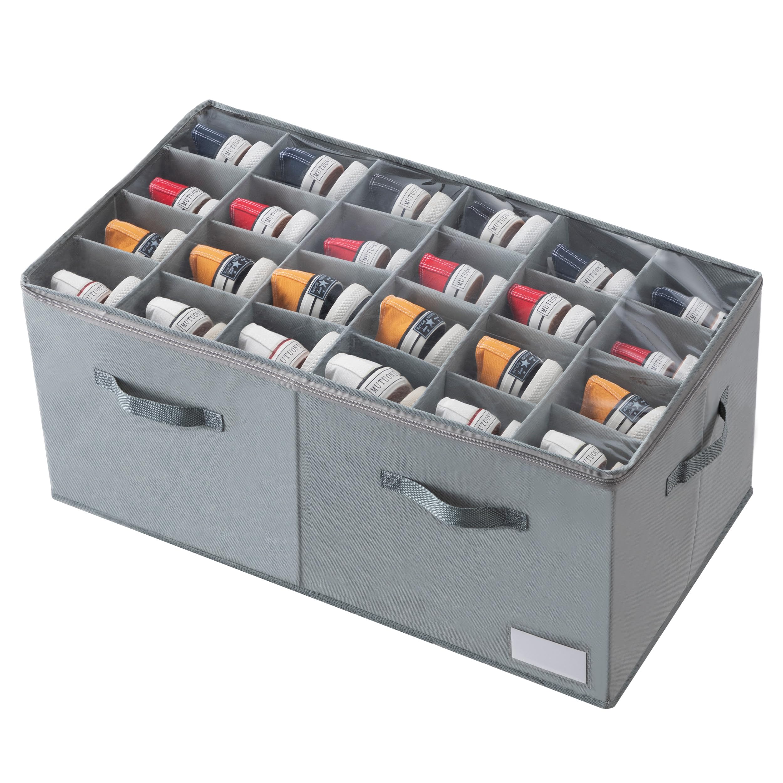 HBlife Shoe Organizer for Closet Large Foldable Shoe Storage Box Bin Containers with Clear Cover and Adjustable Dividers, Stackable Space Saving Shoes Holder, Fits 24 Pairs(Grey)