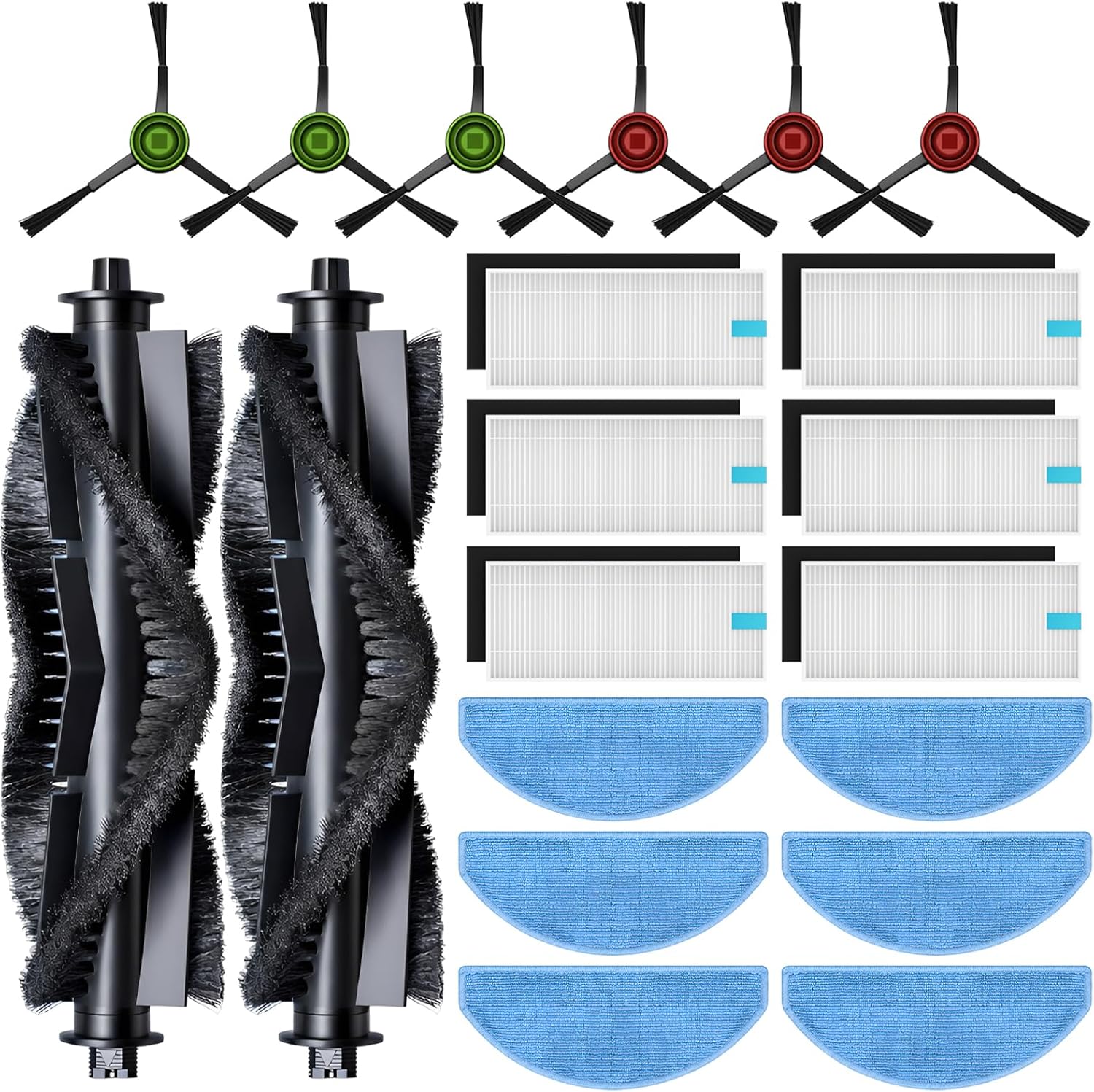 20-Piece Accessories Kit Compatible with Tikom G8000 Max / L8000 Pro (2025 New Vision) / L8000 Plus Robot Vacuum Replacement Parts, Includes 2 Main Brushes, 6 Side Brushes, 6 HEPA Filters, 6 Mop Pads