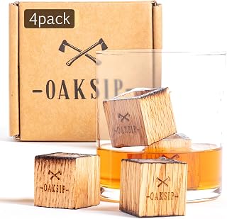 Wooden Bourbon and Whiskey Stones Set | Bourbon Gifts for Men, Real Oak & Charred Like A Whiskey Barrel | Great Whisky Gifts for Husband Dad or Brother for Men Who Have Everything