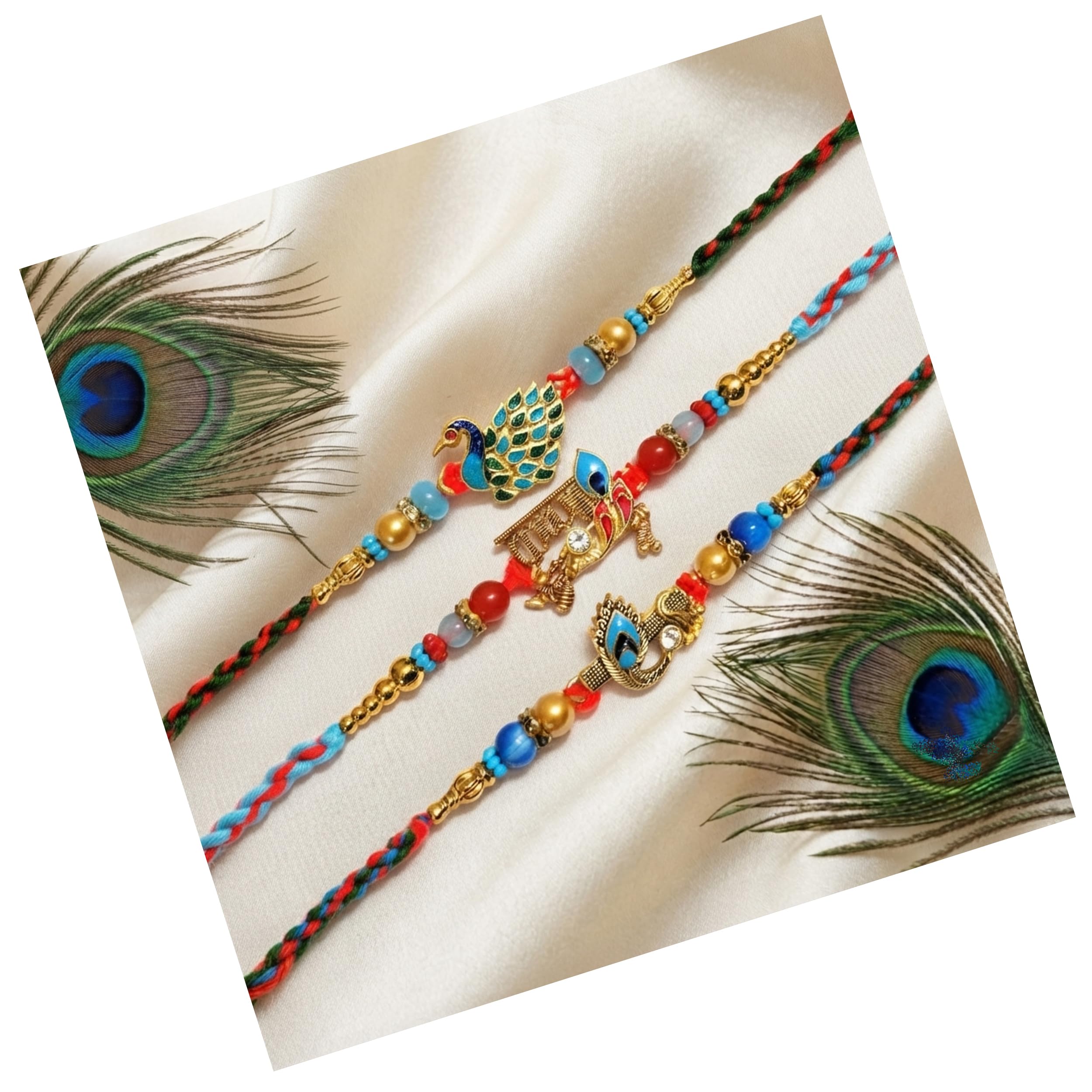 Set of 3 Traditional Designer Peacock Rakhi Set for Brother – Premium Handcrafted Rakshabandan Wristband Gift For Brother Bhaiya Bhai Bhabhi-image-25