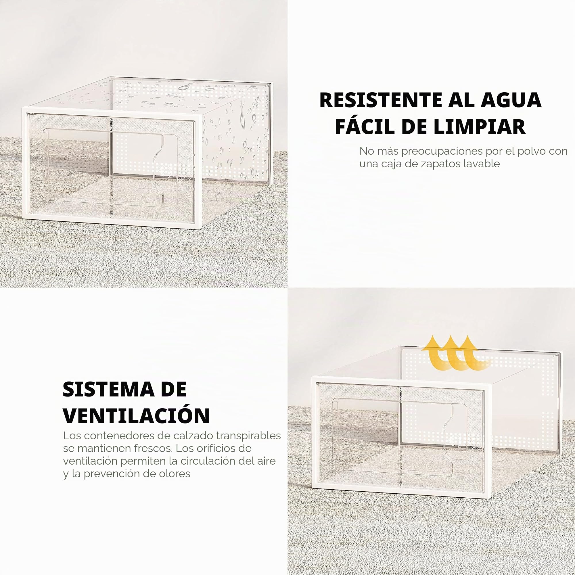 SEE SPRING Cajas para Zapatos Transparentes Apilables XX-Large Set de 12 Organizador Zapatos para Armario Cajas Almacenaje Plastico Zapatos, hasta Talla 46