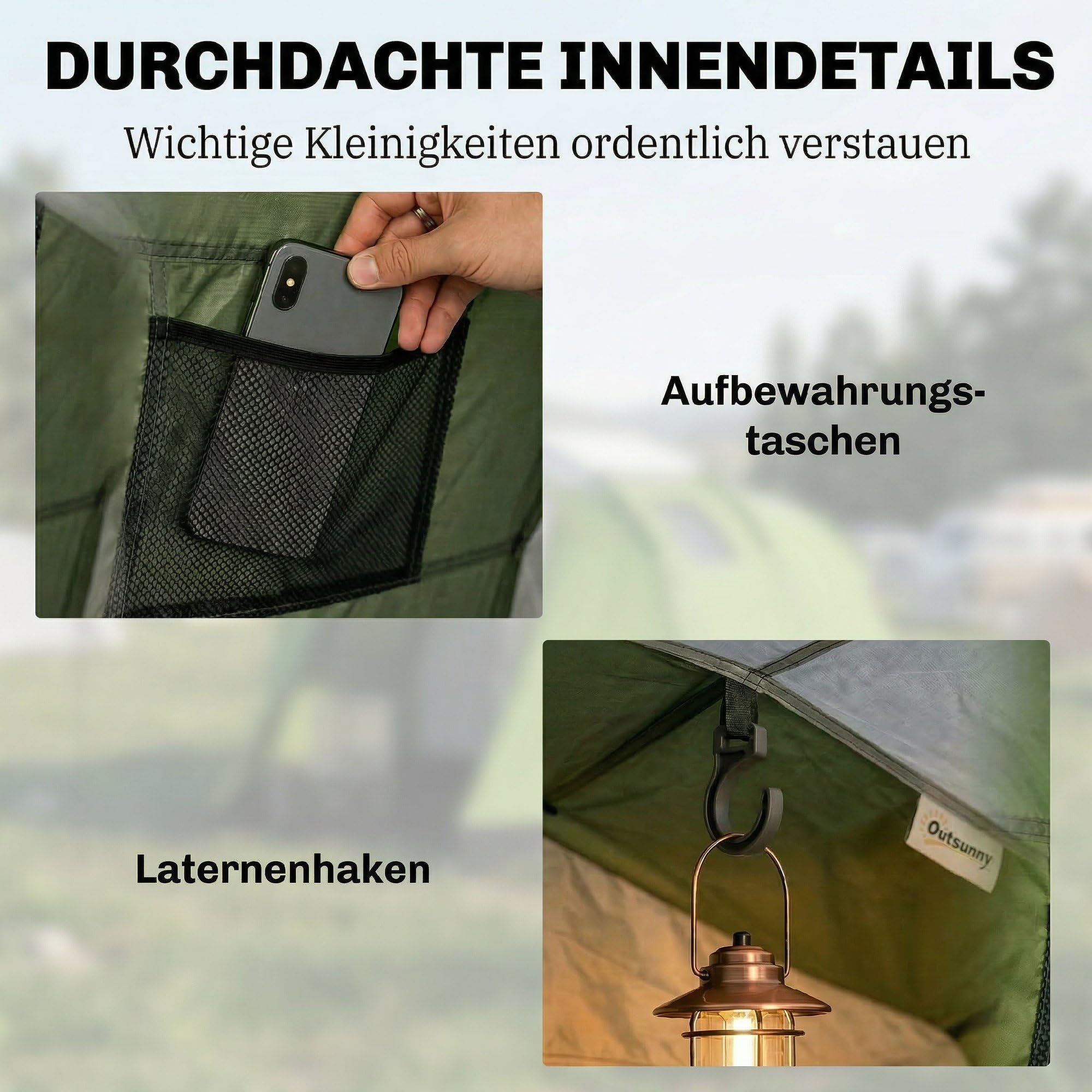 Outsunny Campingzelt für 3-4 Personen stabil wasserdicht Familienzelt mit Schlafkabine Vorraum Wohnbereich Kuppelzelt mit 3000mm Wassersäule Tunnelzelt Zelt für Camping Reise, Grün