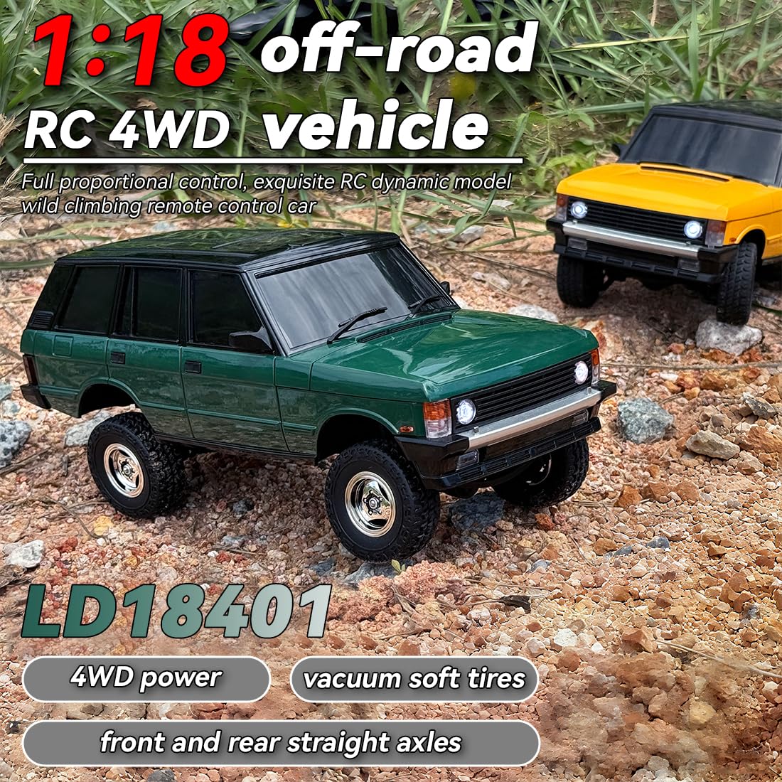 RC Draft Crawlers, skala 1/18 2,4 G 3CH 4WD Off-Road RC model samochodu z wysuwanymi reflektorami, prezent dla dorosłych (wersja RTR/zielony)