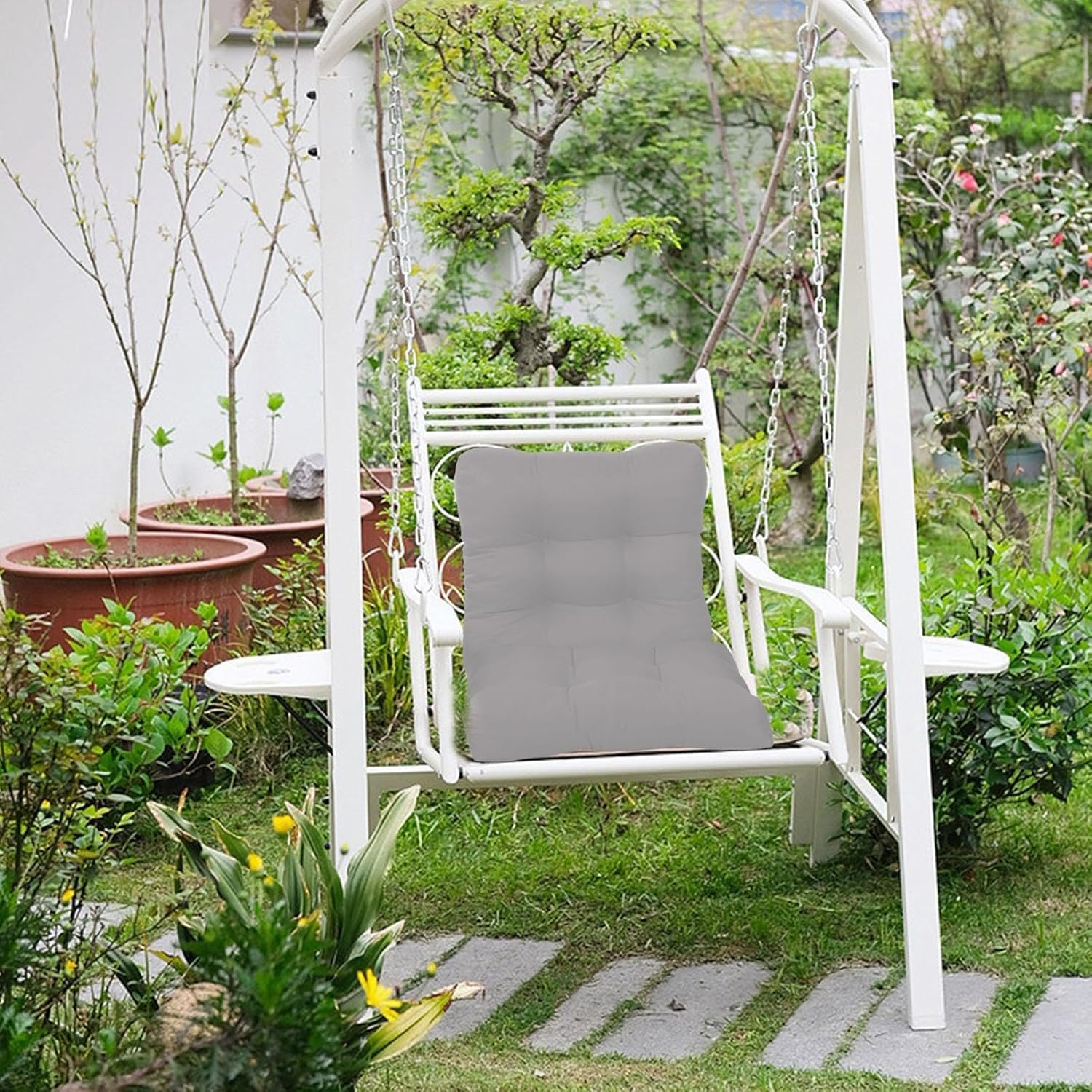 Gartenstuhlkissen für den Außenbereich, 4 Stück, 48 x 48 cm, wasserdichte Sitzpolster & Kissen für Outdoor, Terrasse, Sitzkissen & Gartensitzpolster (Hellgrau 1)