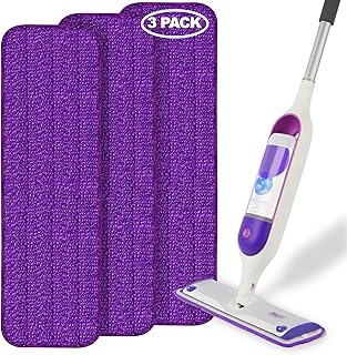 Mop Replacement Pads Compatible with Swiffer PowerMop, 15'' Washable Reusable Microfiber Mop Pads Refills for Hardwood Floor Cleaning, Dry Wet Spray Mop Floor Mop Pads Refills, 3 Pack Purple