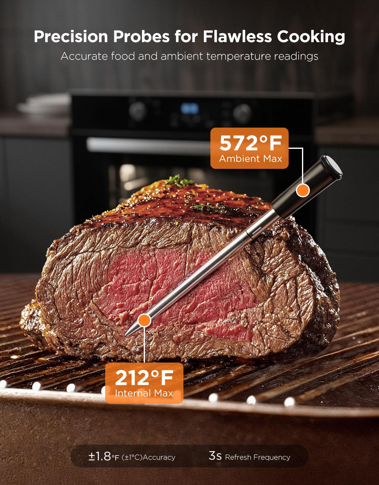 GoveeLife Termometro per carne senza fili, Bluetooth, portata wireless illimitata Wi-Fi, con precisione ± 1,8 ℉, IP68, per cucina, barbecue, forno, girarrosto